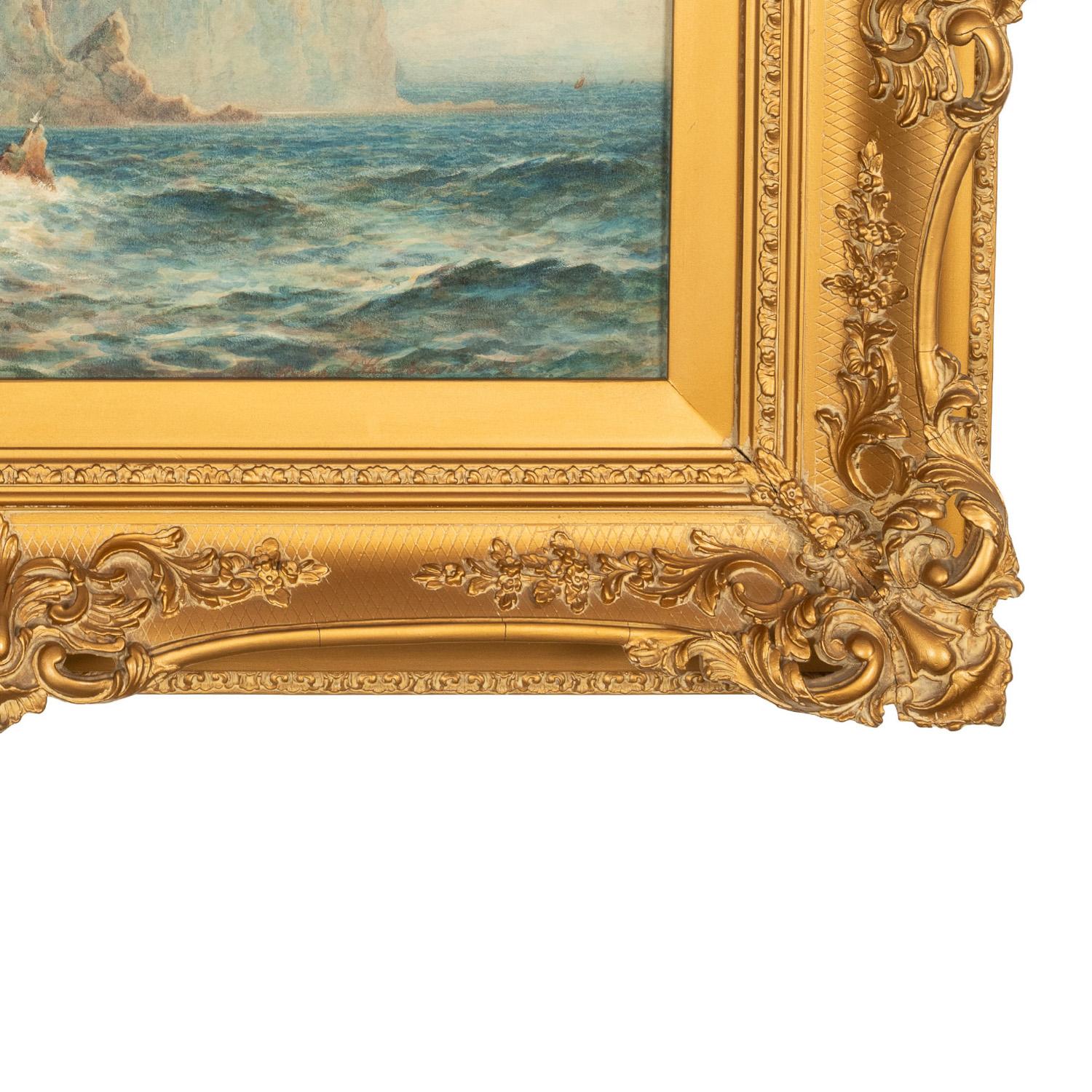 Antique Scottish Edinburgh Watercolor Painting Seascape 