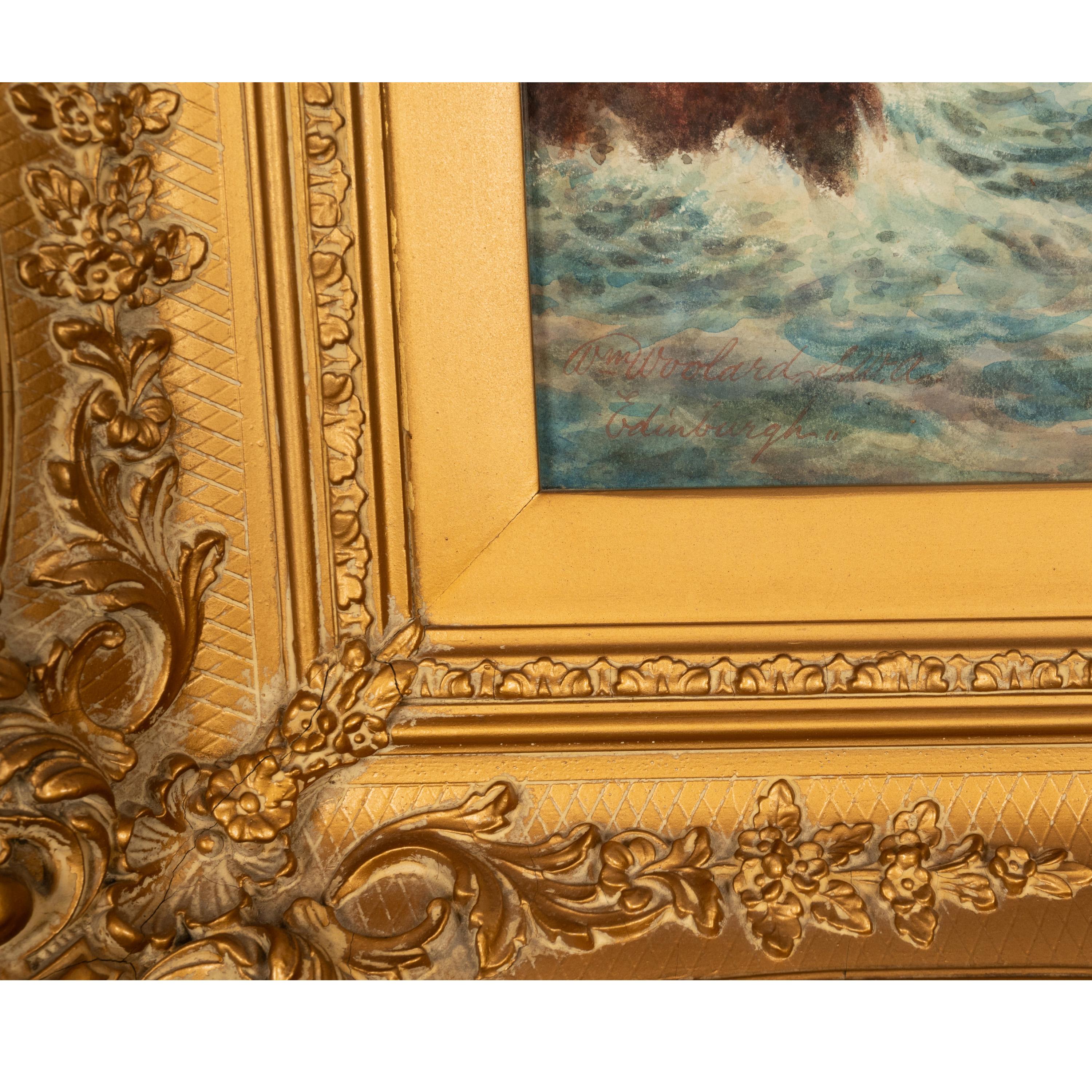 Antique Scottish Edinburgh Watercolor Painting Seascape 