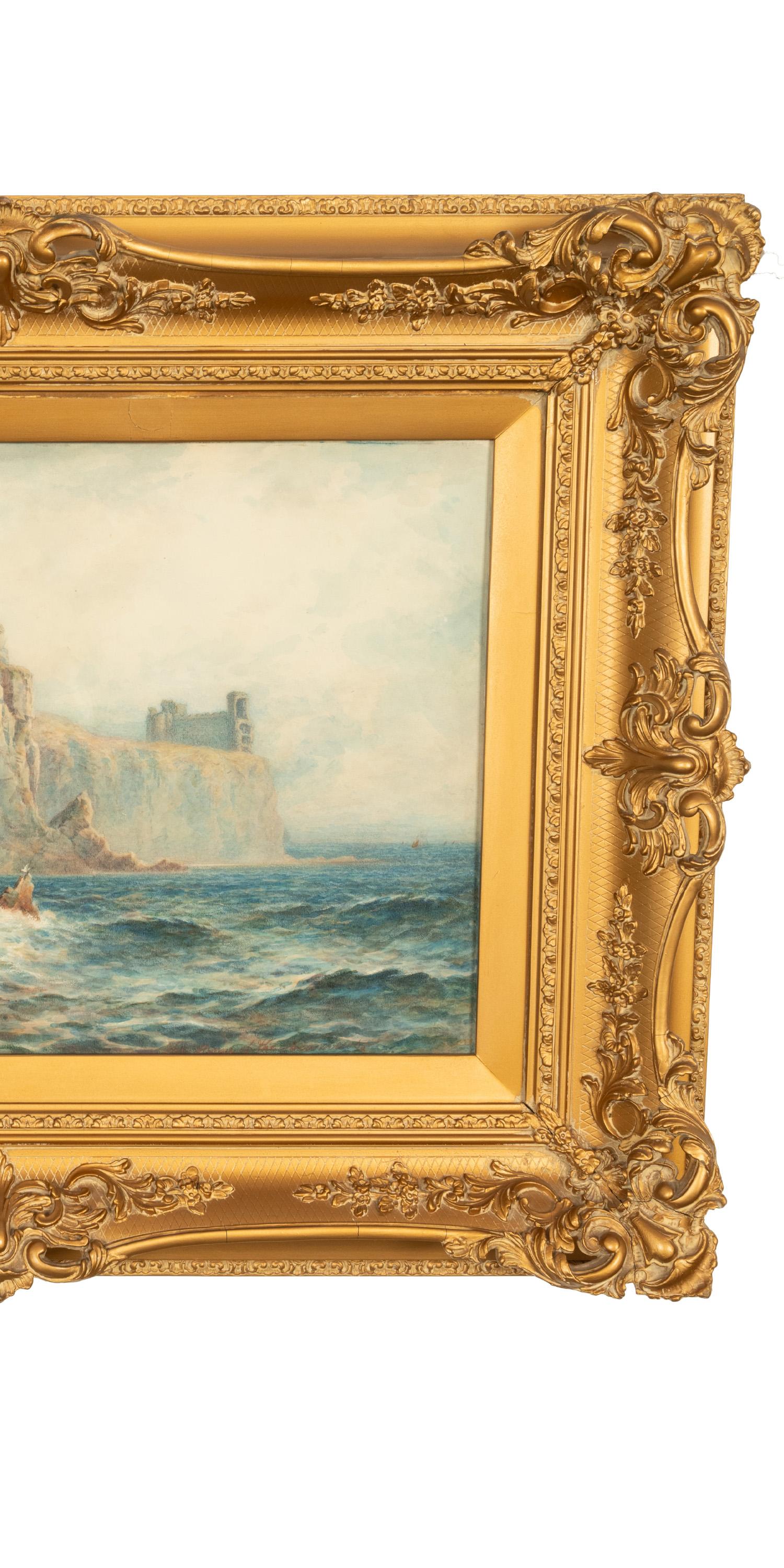 Antique Scottish Edinburgh Watercolor Painting Seascape 