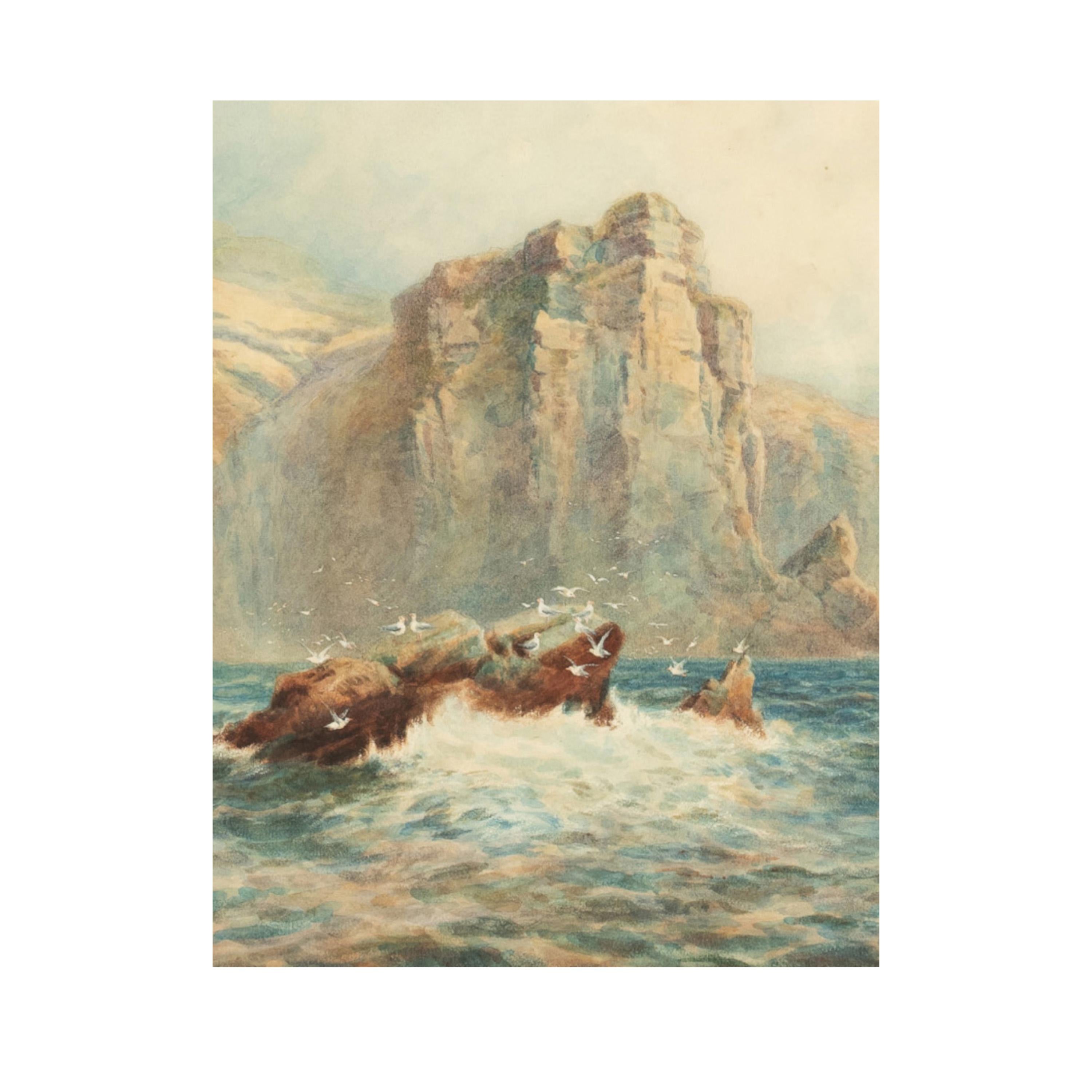 Antique Scottish Edinburgh Watercolor Painting Seascape 