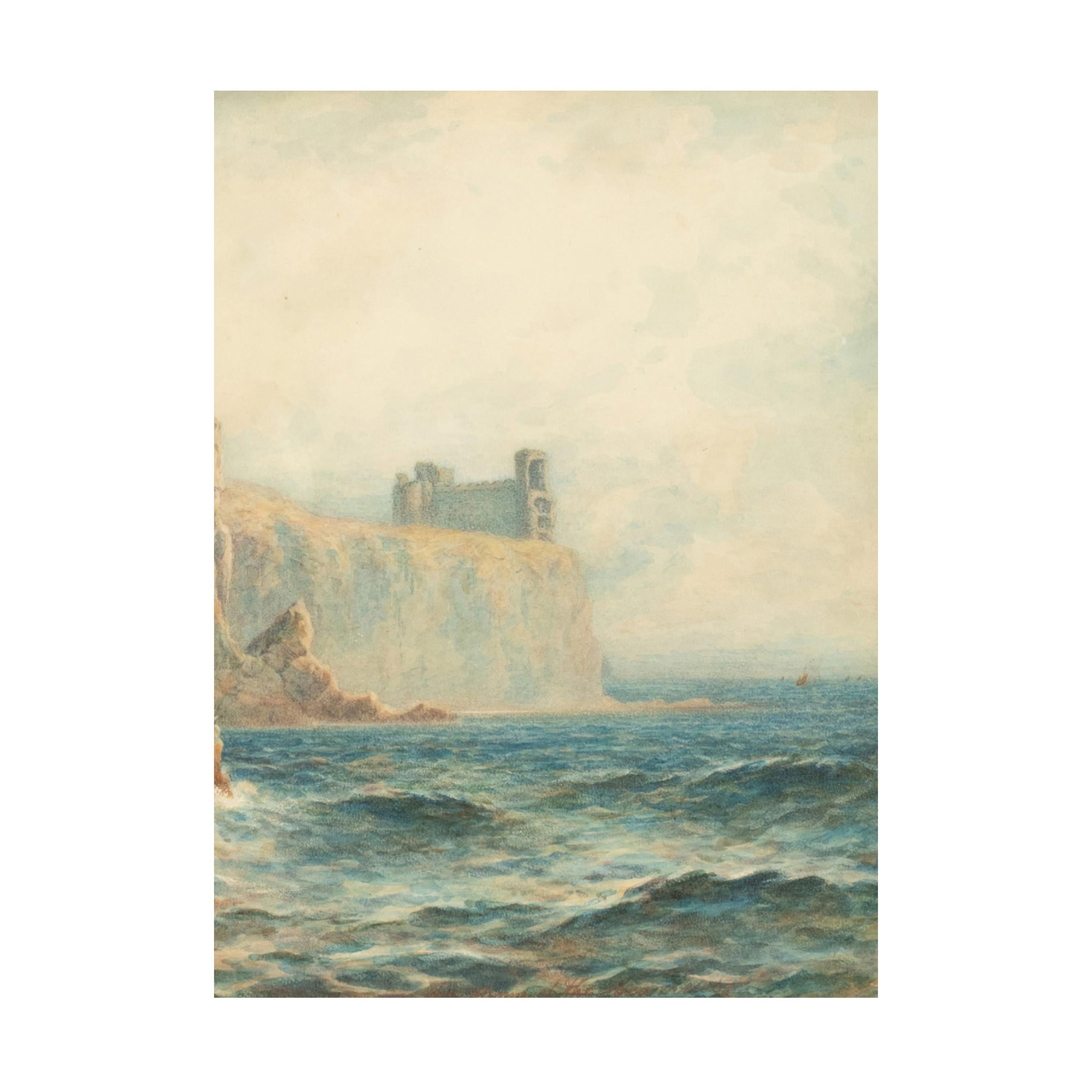 Antique Scottish Edinburgh Watercolor Painting Seascape 