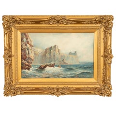 Antique Scottish Edinburgh Watercolor Painting Seascape "Dunollie Castle Oban"