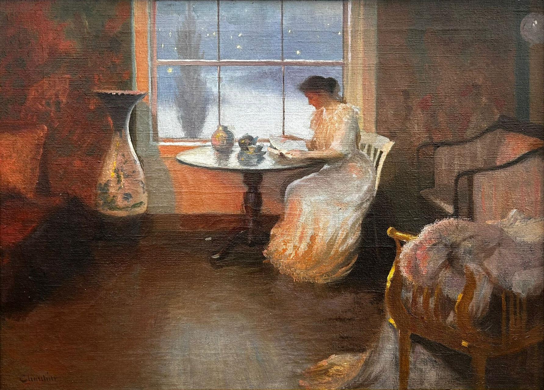 "A Quiet Afternoon" William Worcester Churchill, circa 1900 Domestic Scene