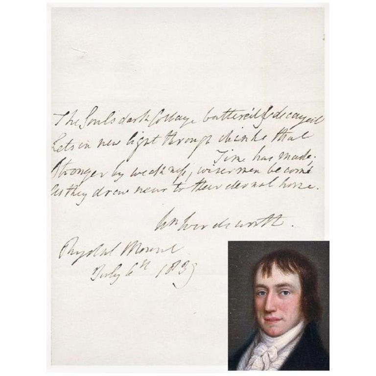 A handwritten poetry inscription signed by one of history's most celebrated poets

William Wordsworth (1770-1850) is one of history's most famous poets, and was a founder of the Romantic Age in English literature.

In 1798 Wordsworth and his