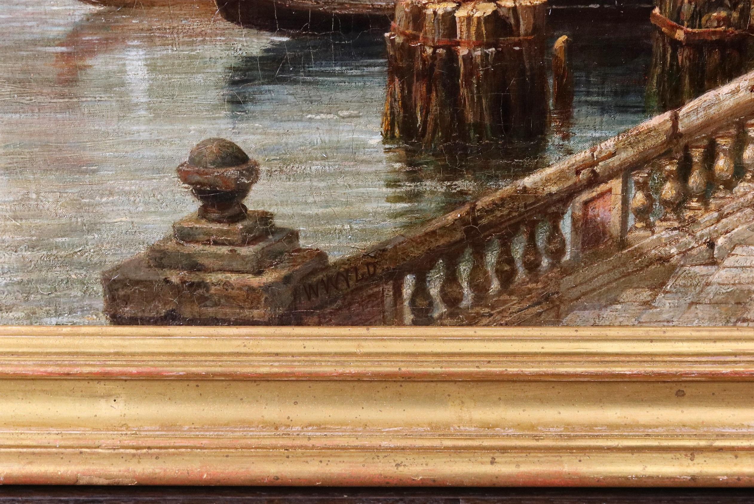 The Waterfront, Venice - Large 19th Century Venetian Oil Painting of Grand Canal 7