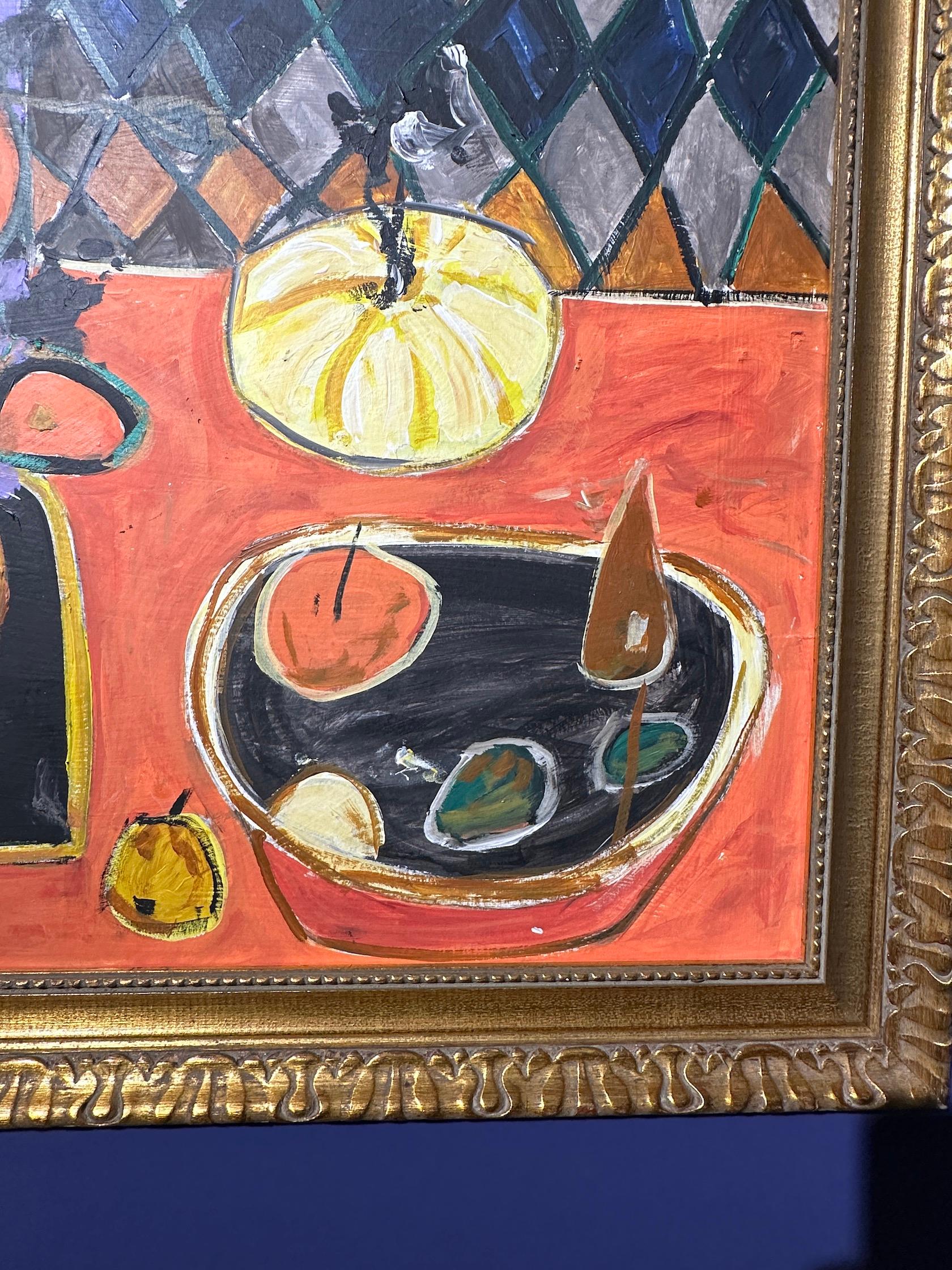 Abstract modernist still life and an interior, dinning table and with landscape For Sale 7