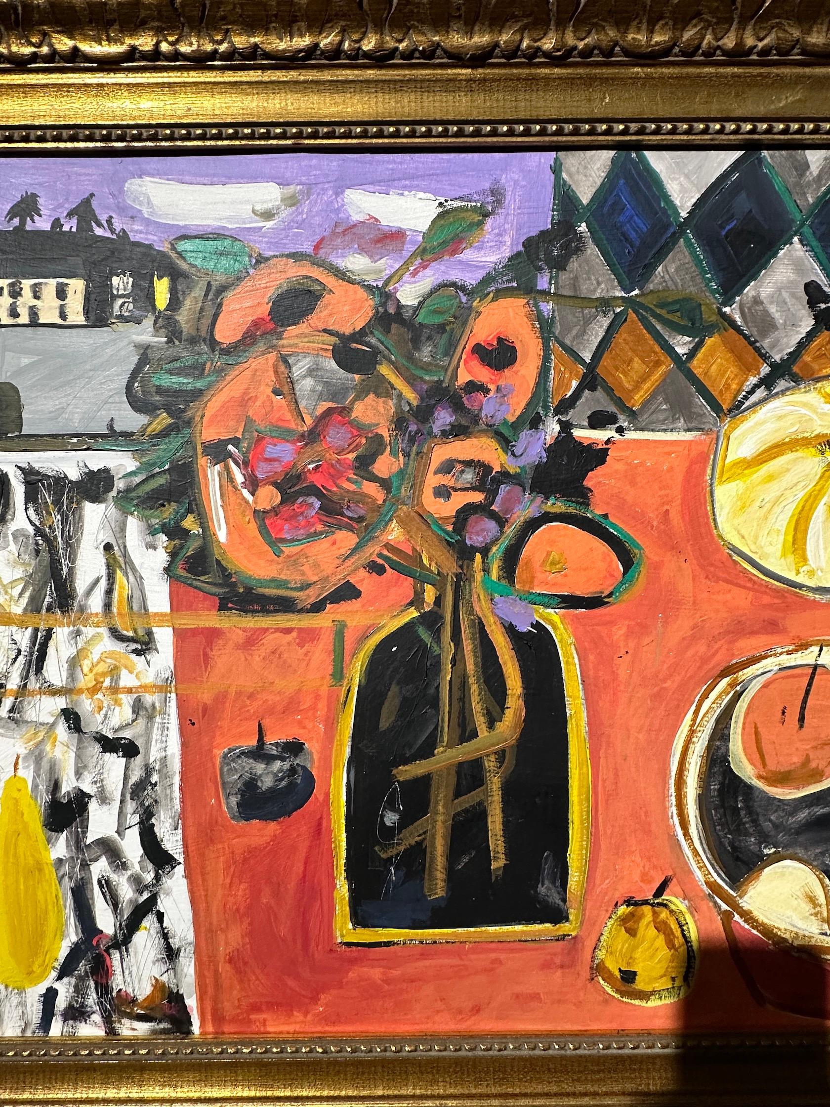 Abstract modernist still life and an interior, dinning table and with landscape For Sale 5