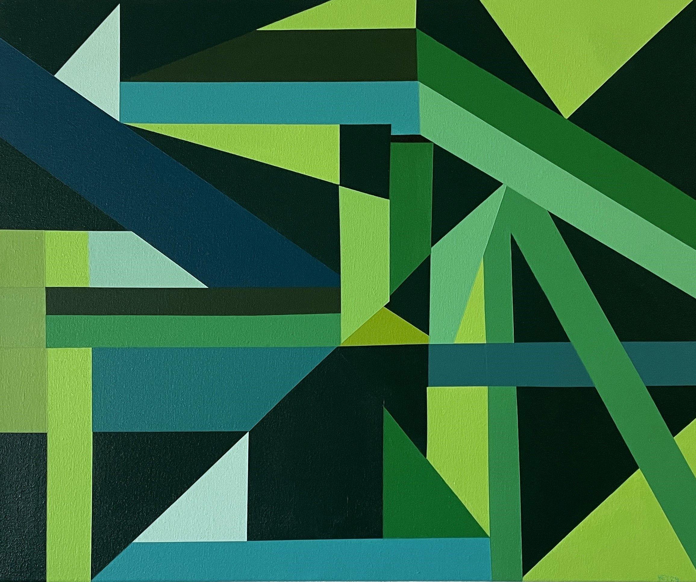 Abstract Painting de William Yates - Vaqueros verdes, Pintura, Acrílico sobre lienzo