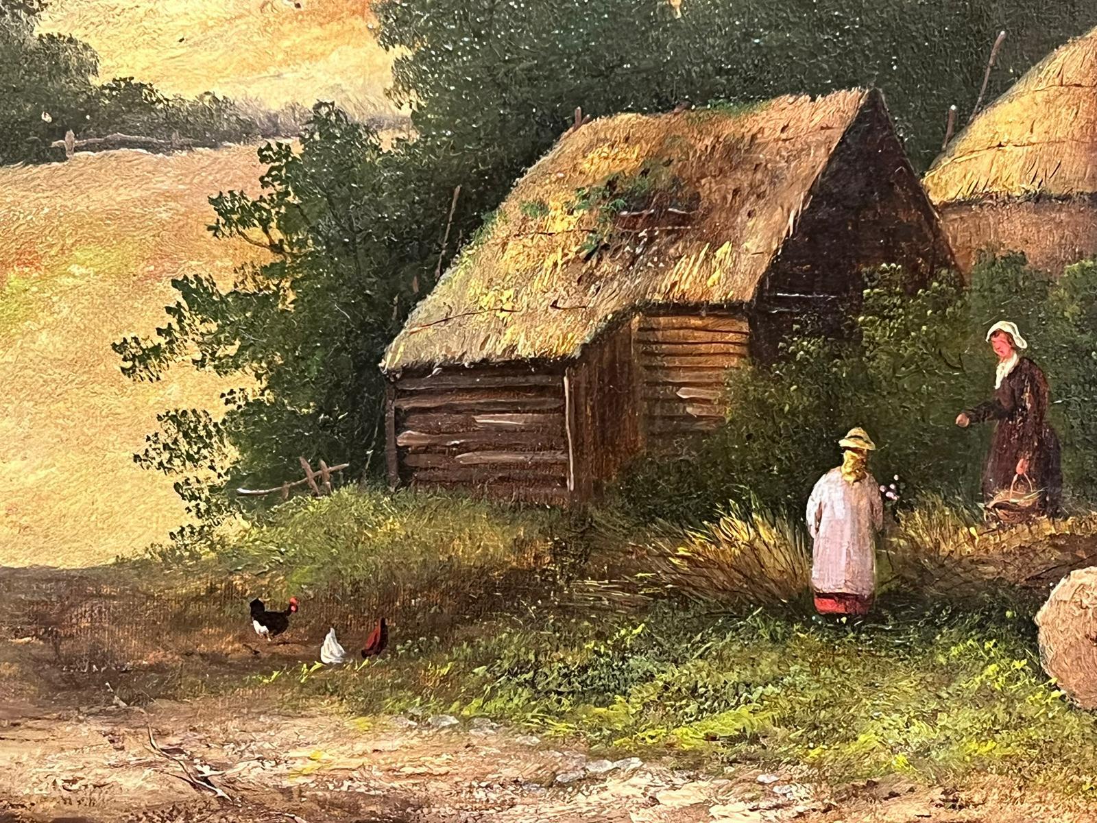 Huge Victorian Signed Oil Two Figures Chatting Rural Landscape with Logs For Sale 3
