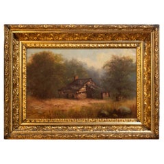 William Yates Untitled Barn Scene Antique Oil Painting