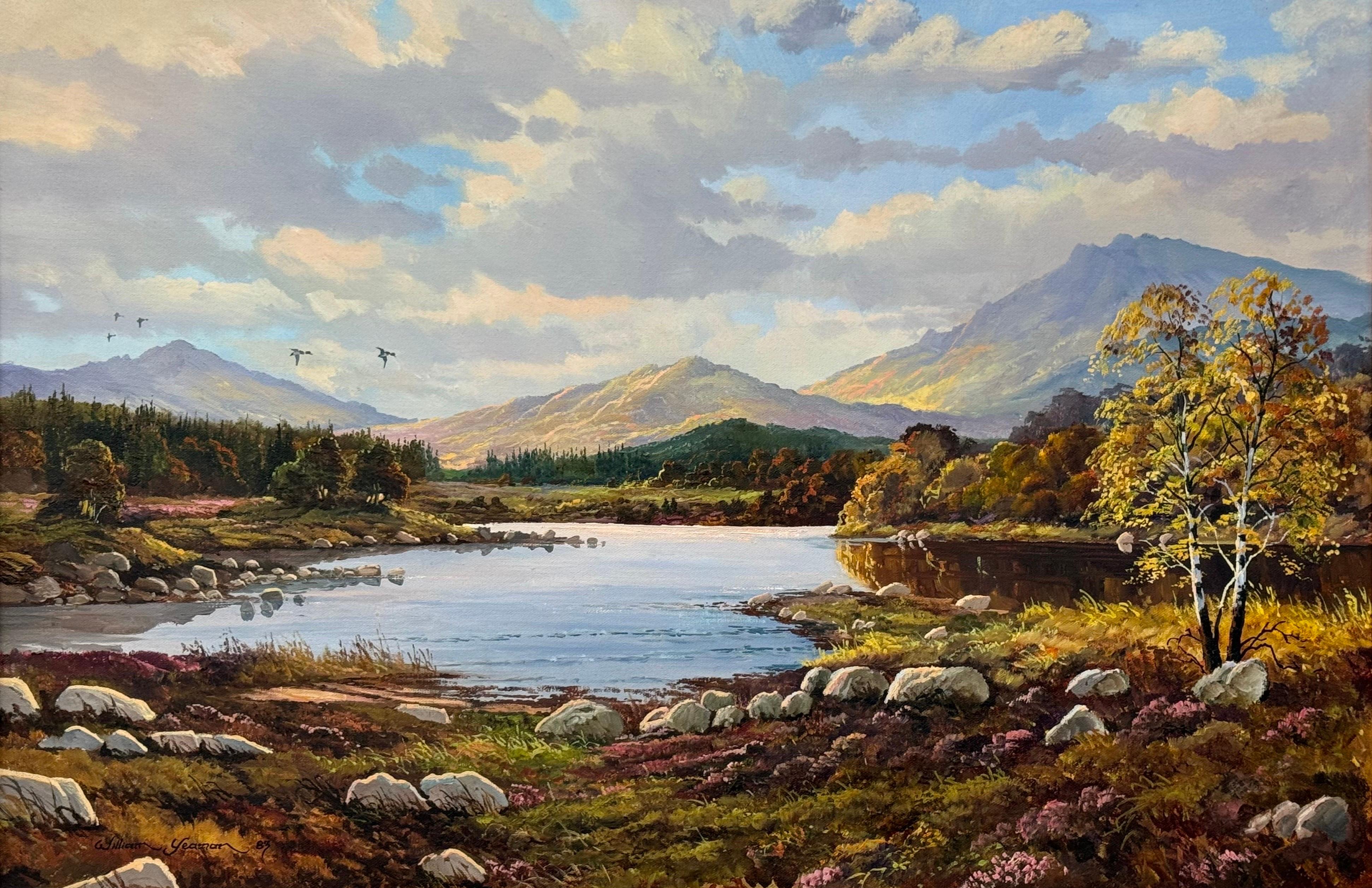 Una tranquila escena de lago de montaña con luz, color y belleza natural intensos - Painting de William Yeaman
