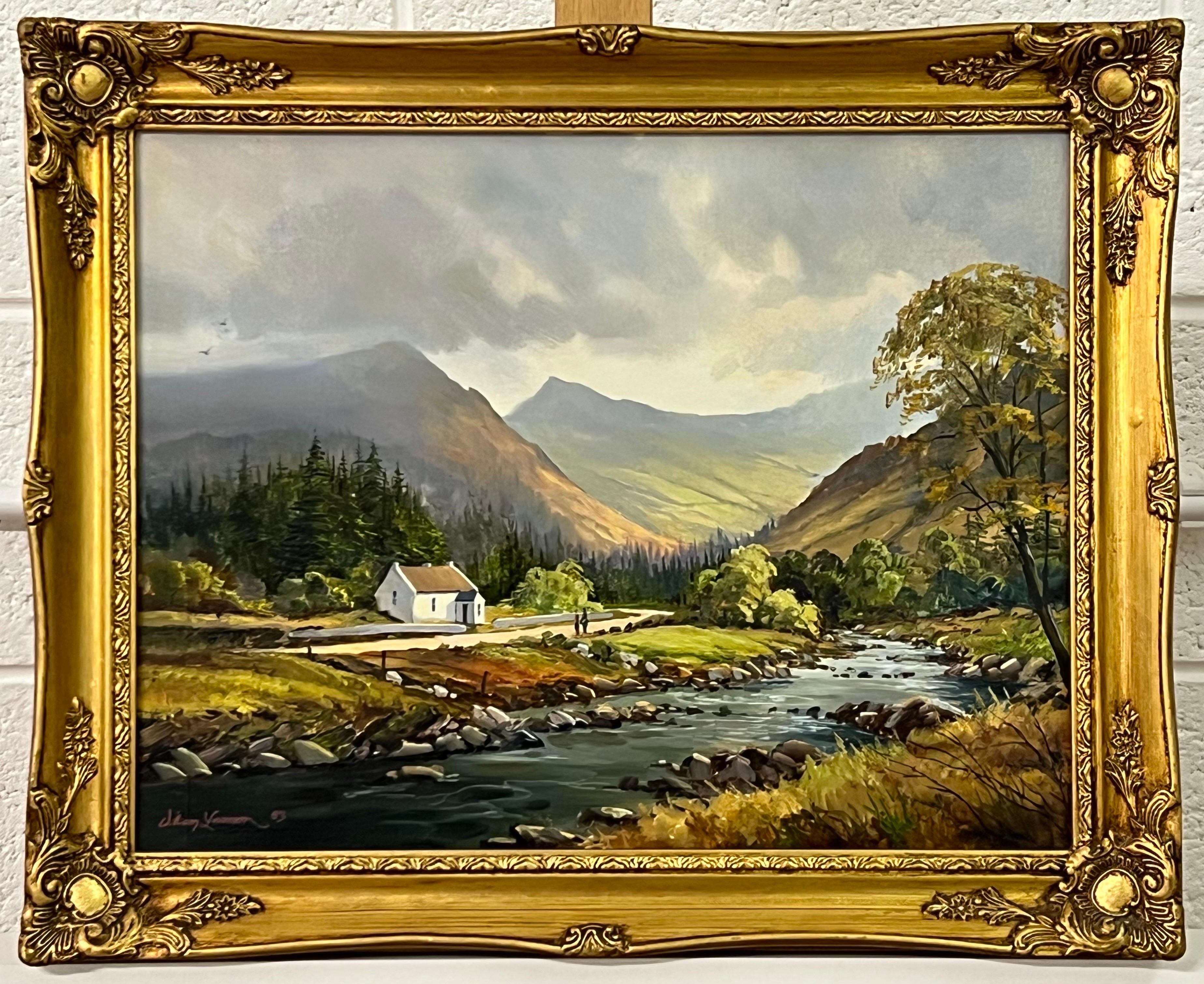 Figures by a River Cottage in the Irish Mountain Landscape with Lush Green Trees 2