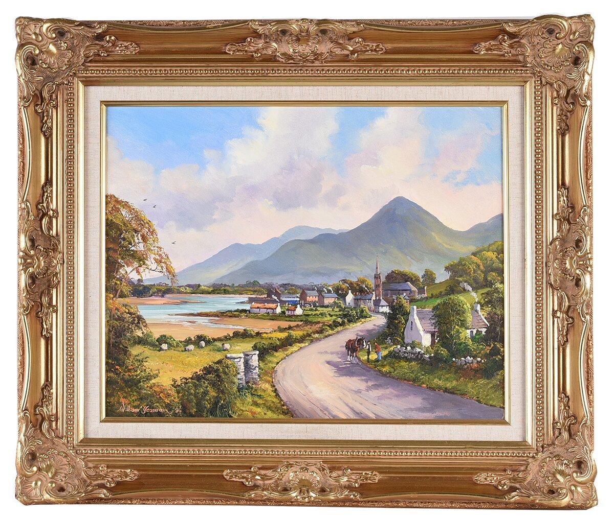 Figures on the road to Dundrum Ireland in the Irish Mountain Landscape For Sale 7