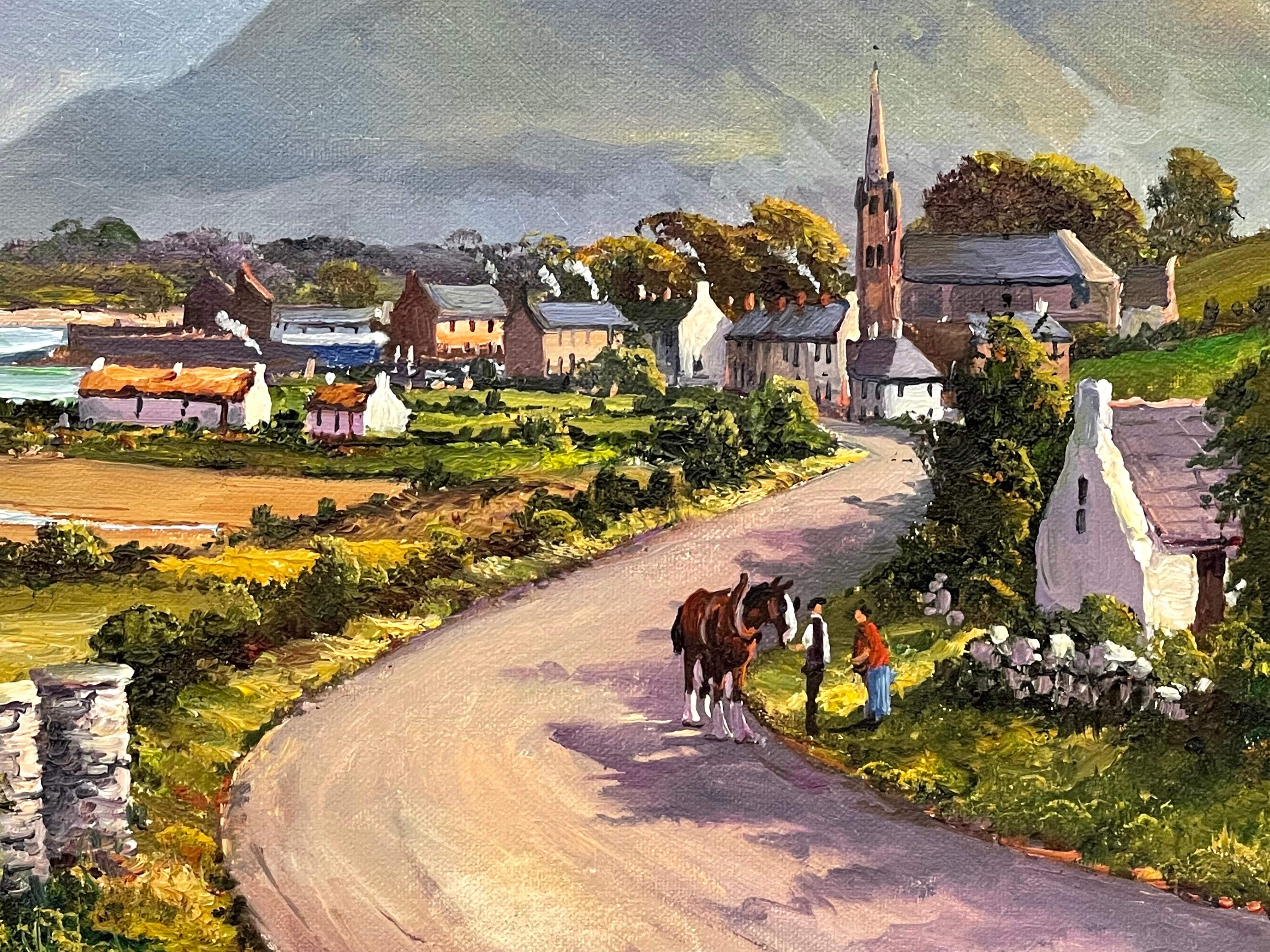 Figures on the road to Dundrum Ireland in the Irish Mountain Landscape For Sale 1