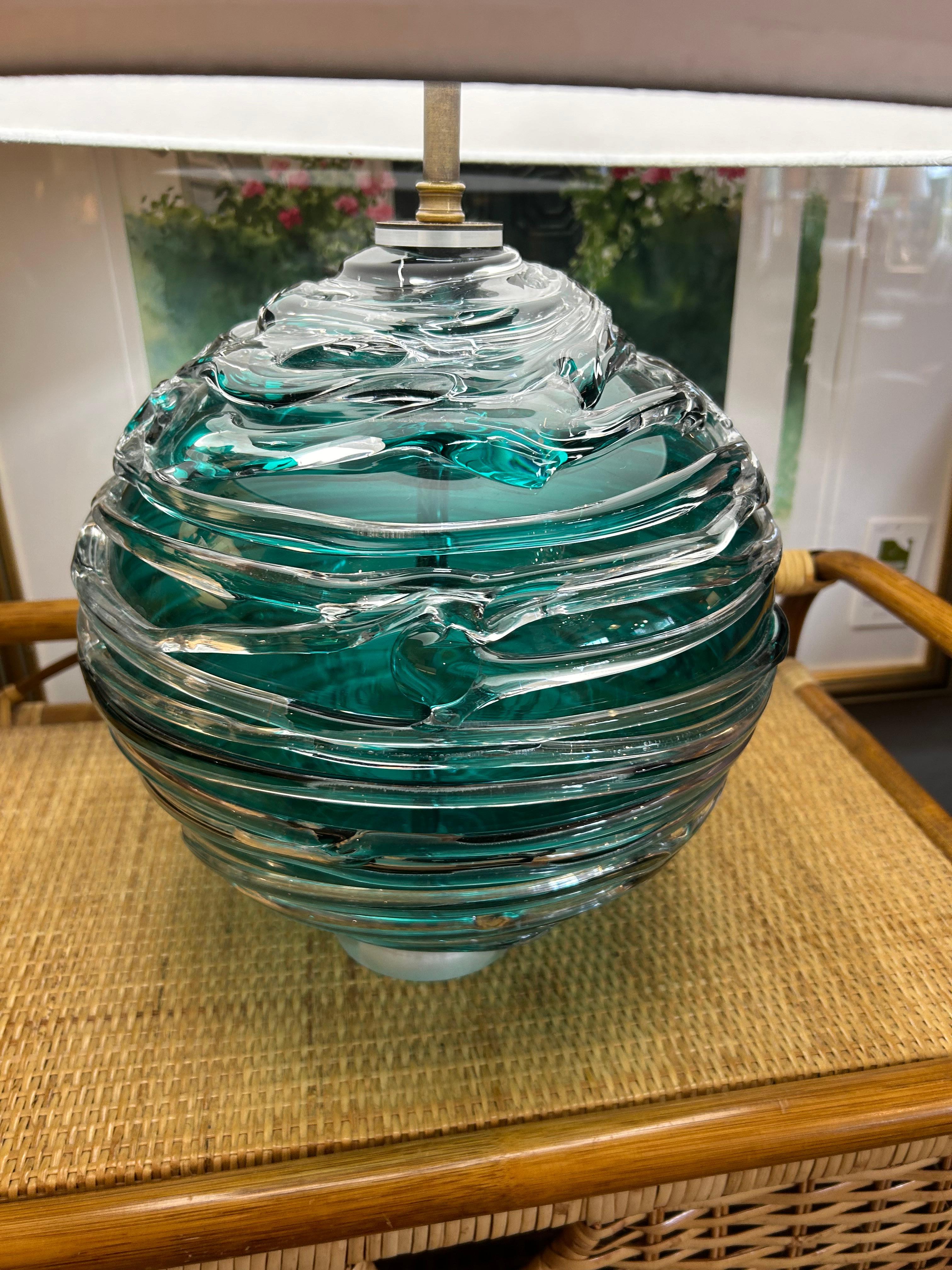 William Yeoward Designer Blown Glass Jade Table Lamp “Nery” In Excellent Condition In Hopewell, NJ