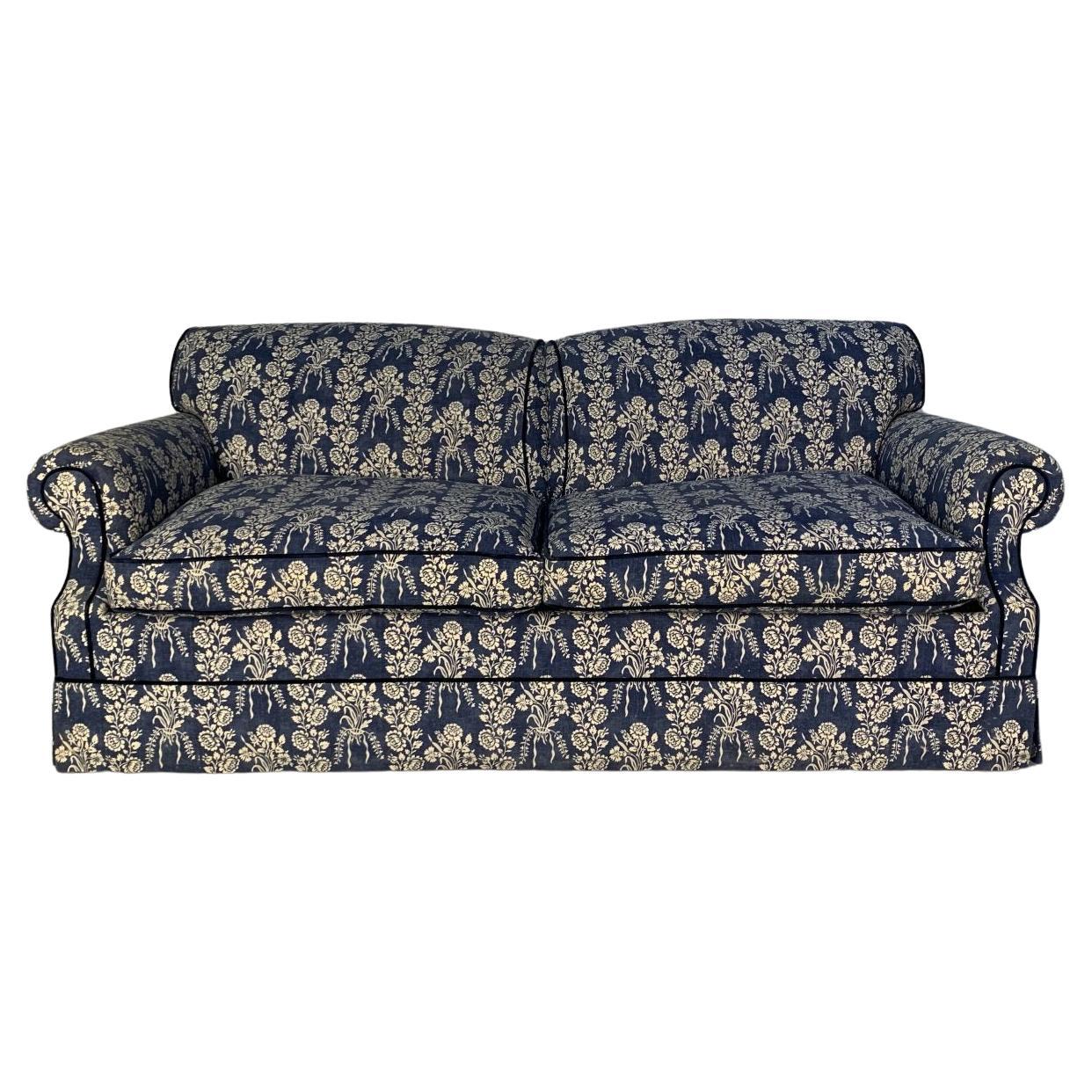 William Yeoward “Percy” 2.5-Seat Sofa Bed in Blue Patterned Fabric