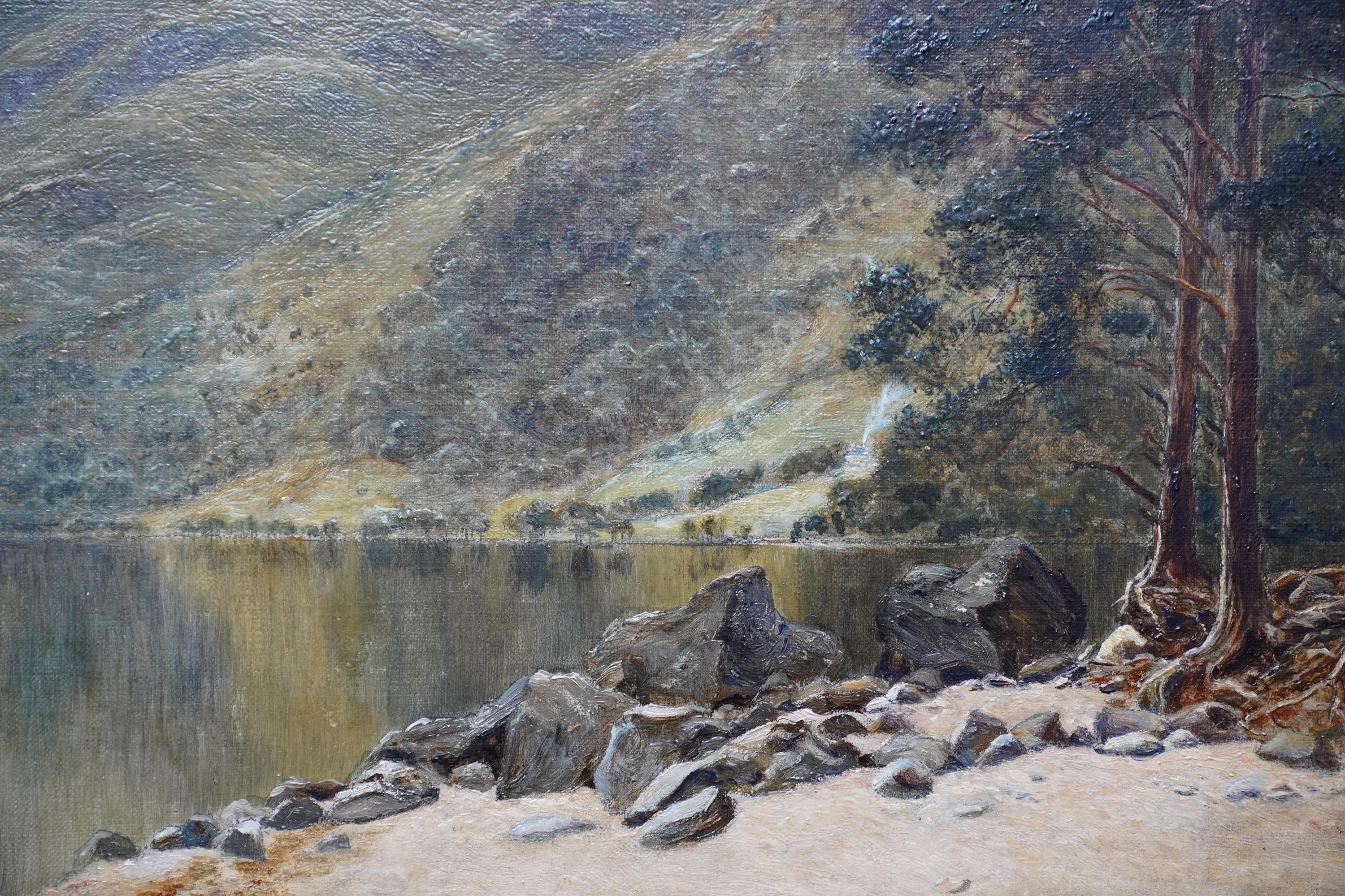 Dieses atemberaubende Ölgemälde einer schottischen Edwardianischen Landschaft stammt von dem viel ausgestellten Landschaftsmaler William Young RSW. Dieses um 1908 entstandene Bild mit dem Titel Loch Eck ist ein Lieblingsmotiv von Young, dessen