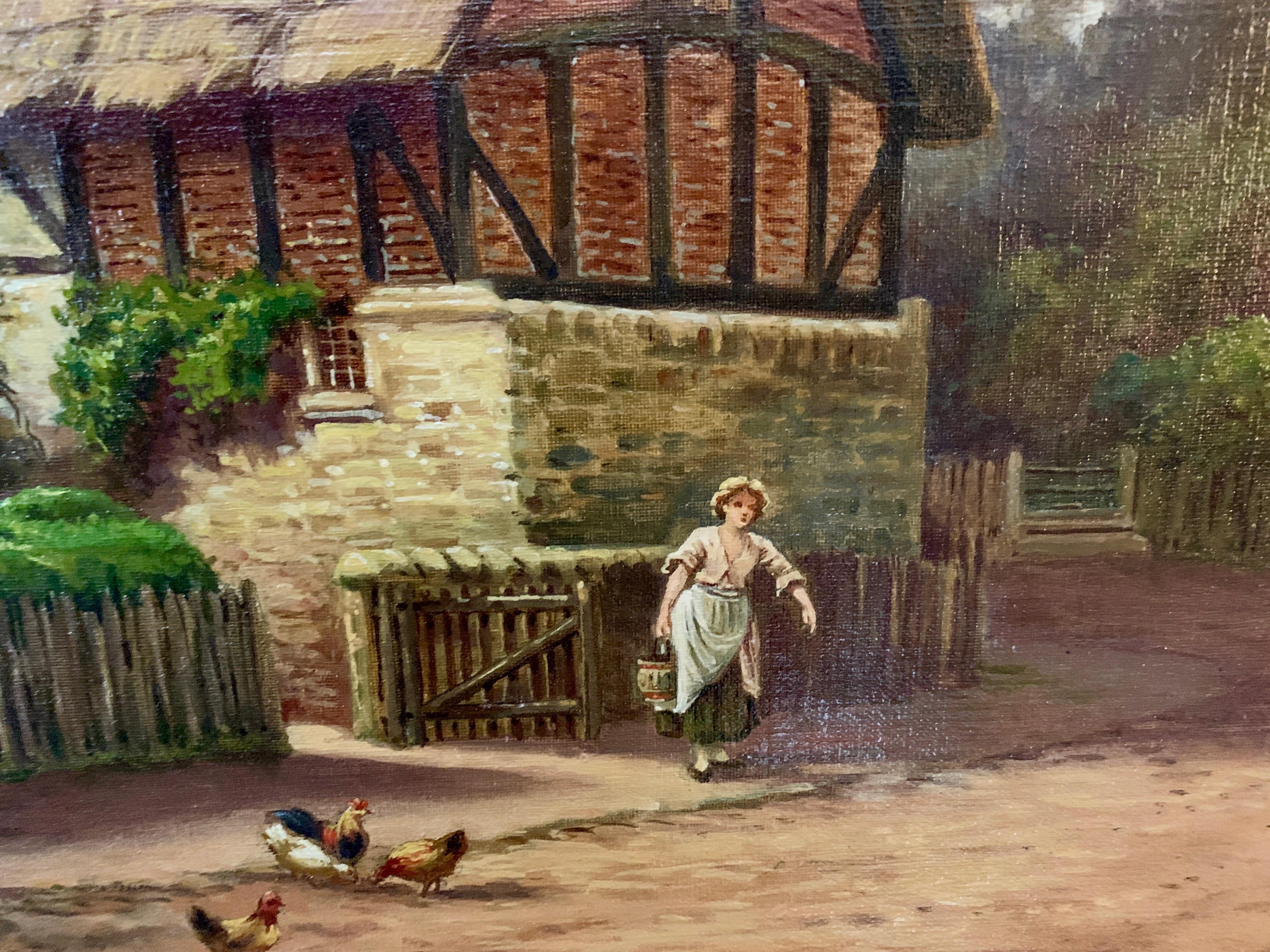 Victorian period view of Anne Hathaway's Cottage, wife of William Shakespeare - Painting by William Young
