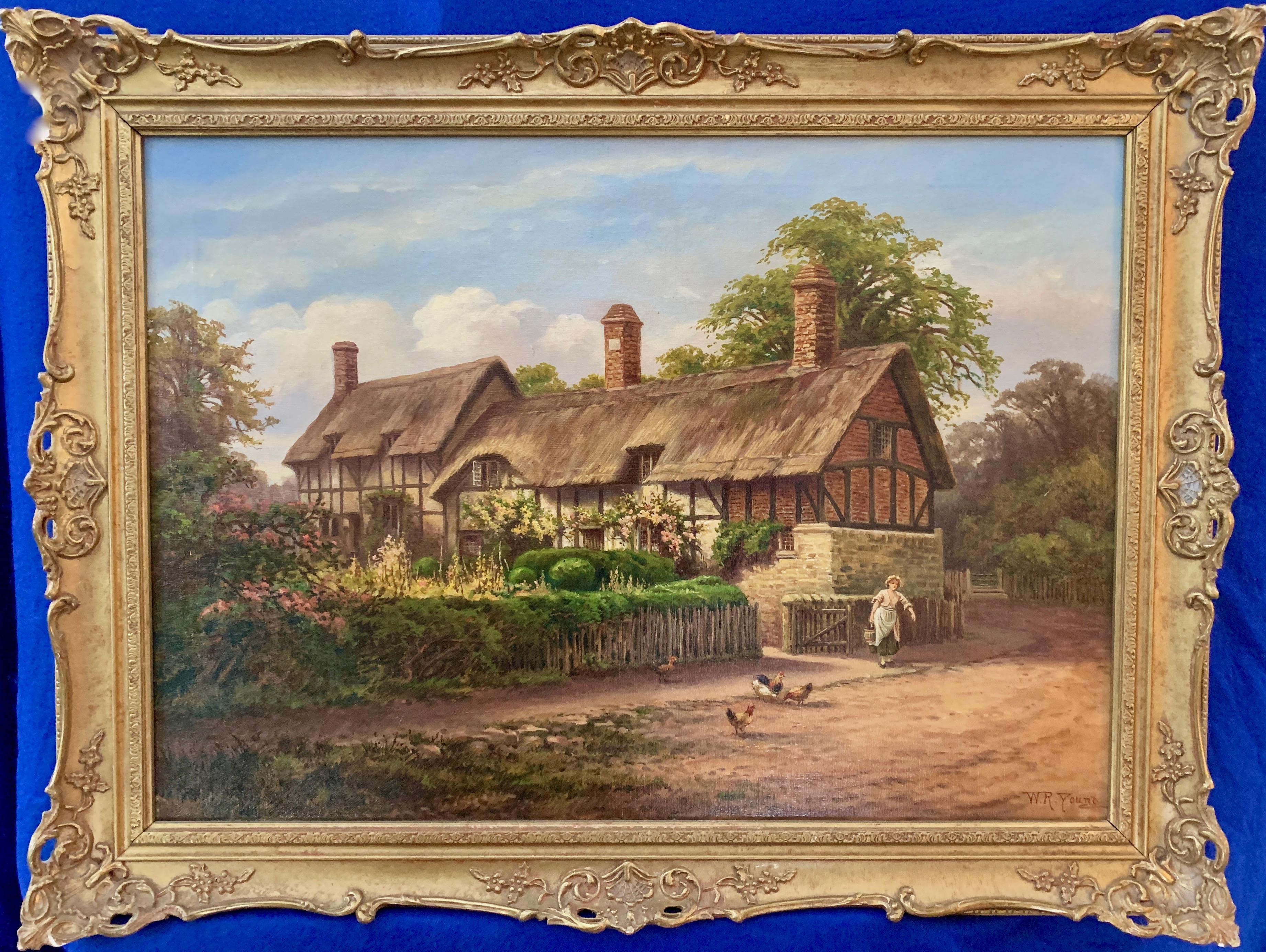 William Young Landscape Painting - Victorian period view of Anne Hathaway's Cottage, wife of William Shakespeare