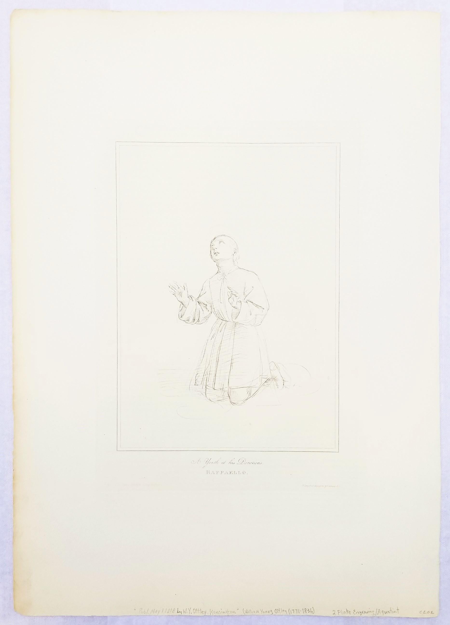 A Youth at His Devotions /// after Raphael Raffaello Sanzio Renaissance Italian - Victorian Print by William Young Ottley