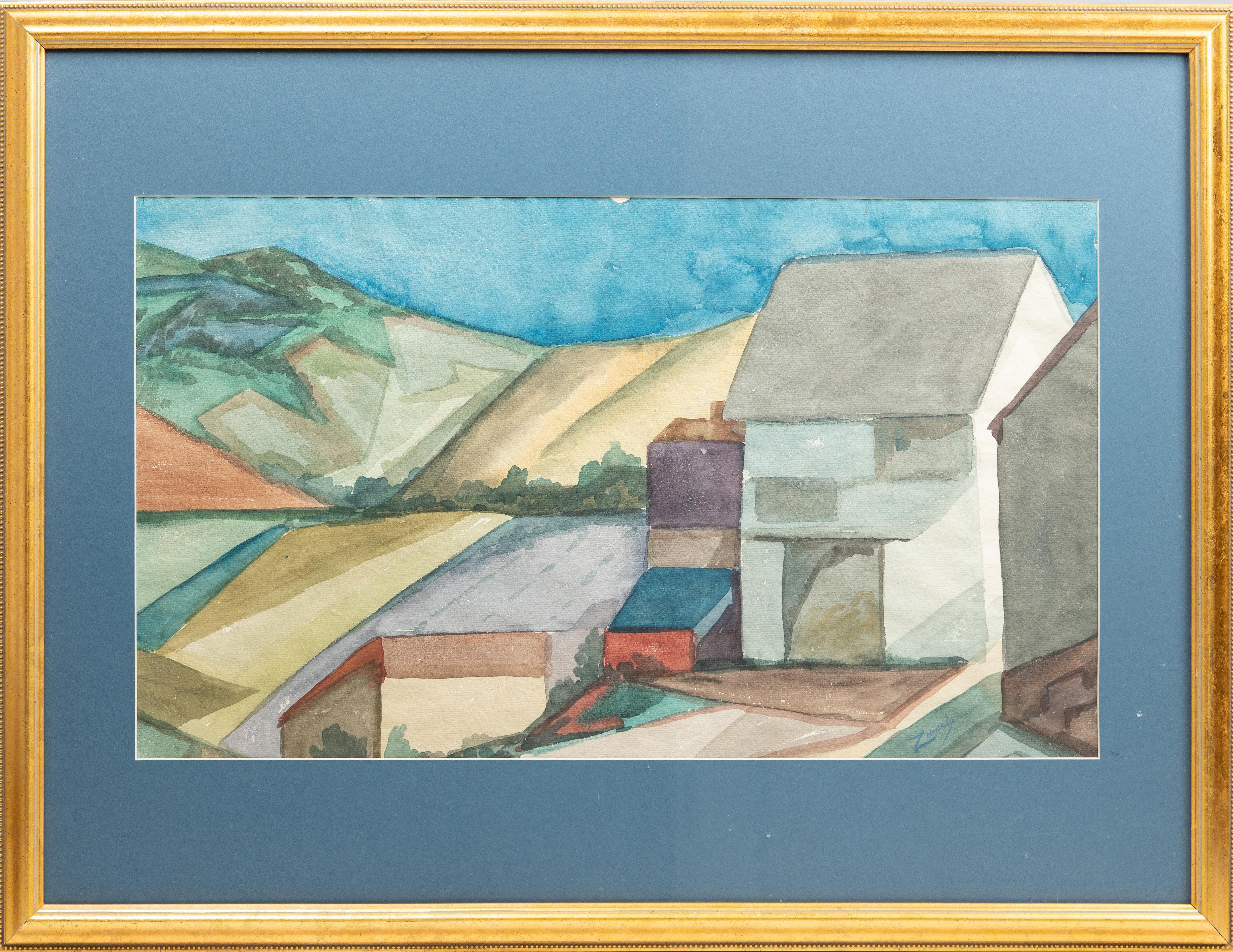 Signed William Zorach (Lithuanian/American, 1887 - 1966). 'New England Landscape View'. Original watercolor painting on paper, circa 1920s. Signed lower right, 'Zorach'.

William Zorach is known for abstract sculpture, modernist landscape and