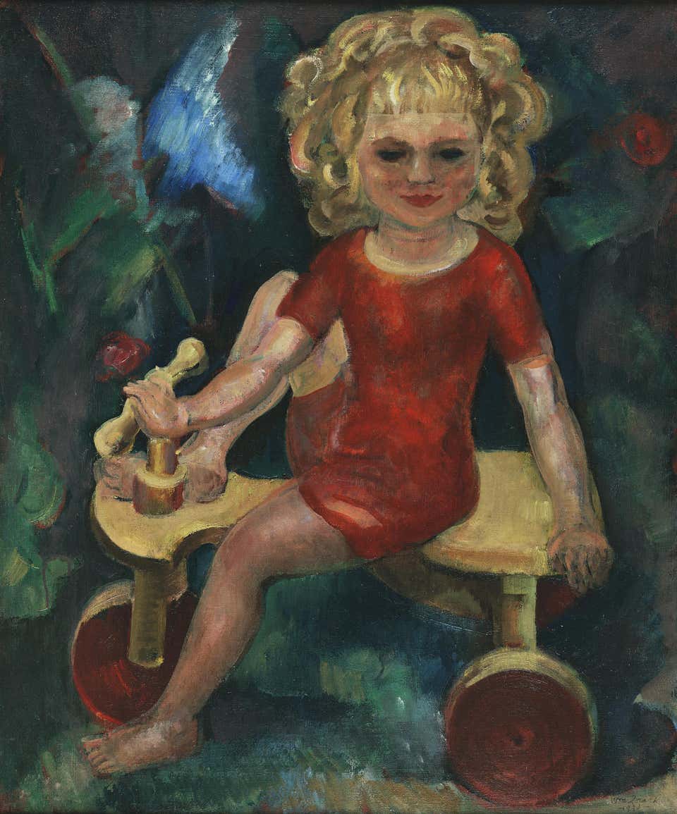 William Zorach Oil on Canvas Painting Titled "Kiddie Kar", Dated 1920