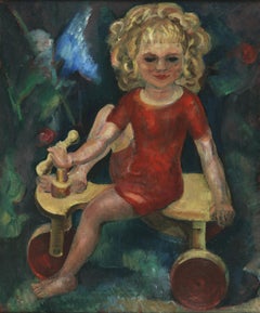 Used William Zorach Oil on Canvas Painting Titled "Kiddie Kar", Dated 1920
