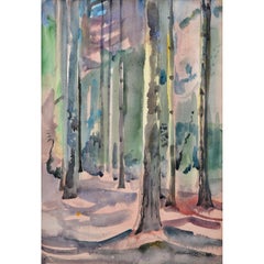 Vintage William Zorach Watercolor Painting, Forest Landscape