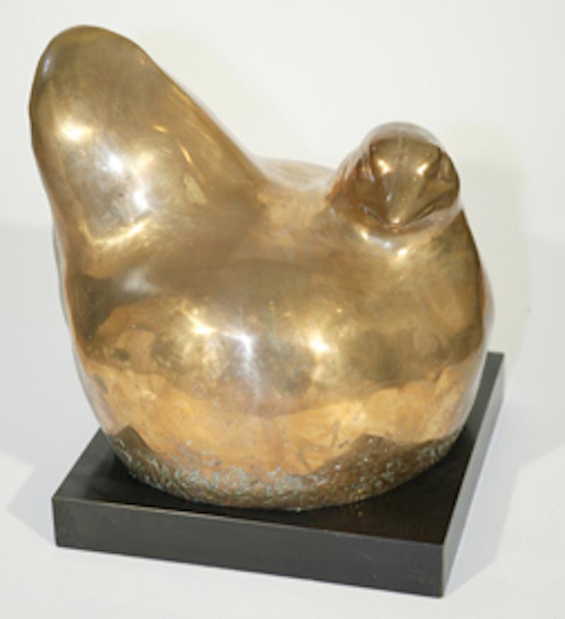 William Zorach Figurative Sculpture – Hen Hen, vergoldete Hen in polierter Bronze