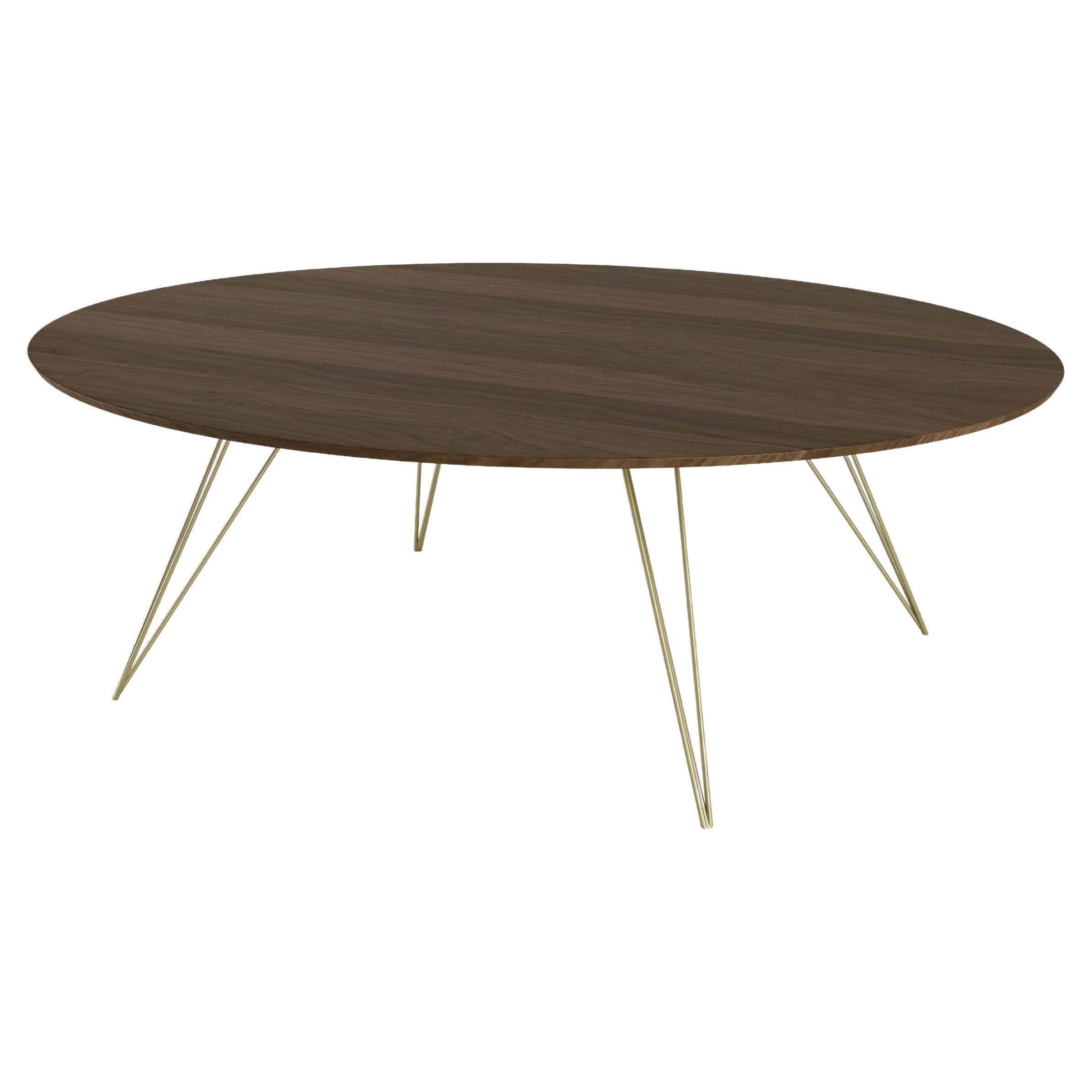 Williams Hairpin Coffee Table Oval Walnut Brassy Gold For Sale