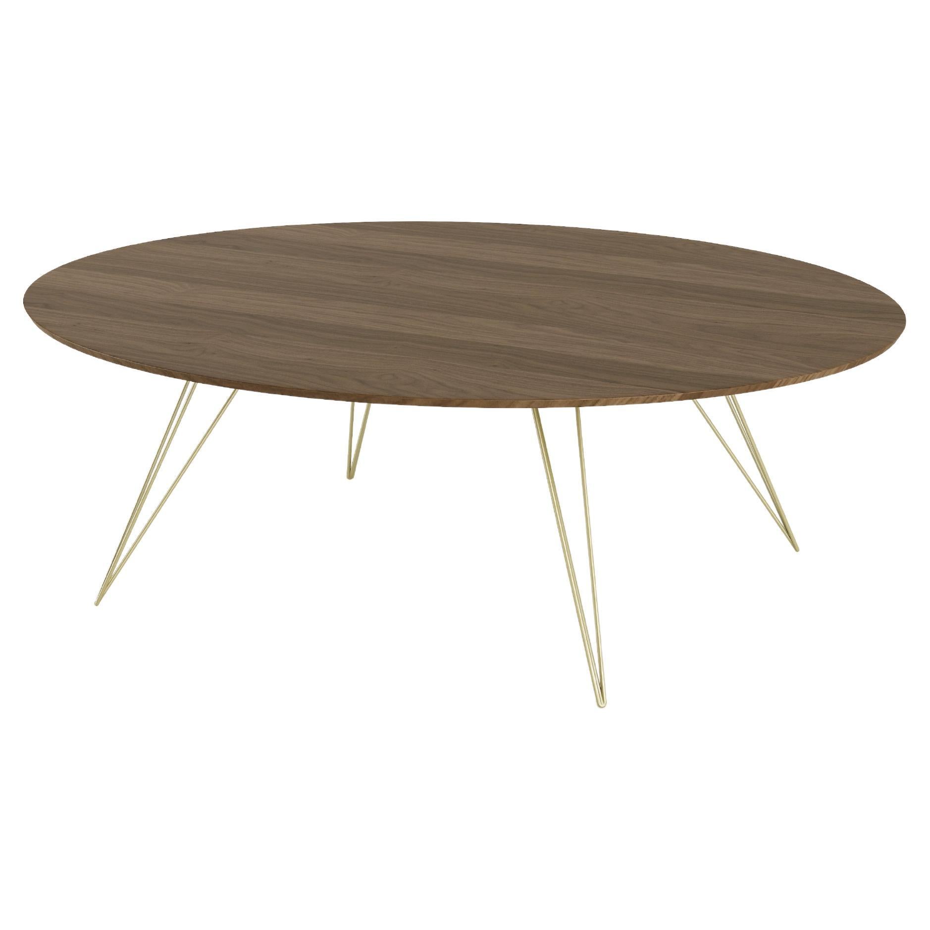 Williams Hairpin Coffee Table Oval Walnut Brassy Gold For Sale