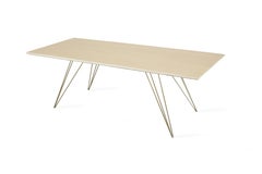 Table basse rectangulaire en épingle à cheveux Williams en érable laiton et or