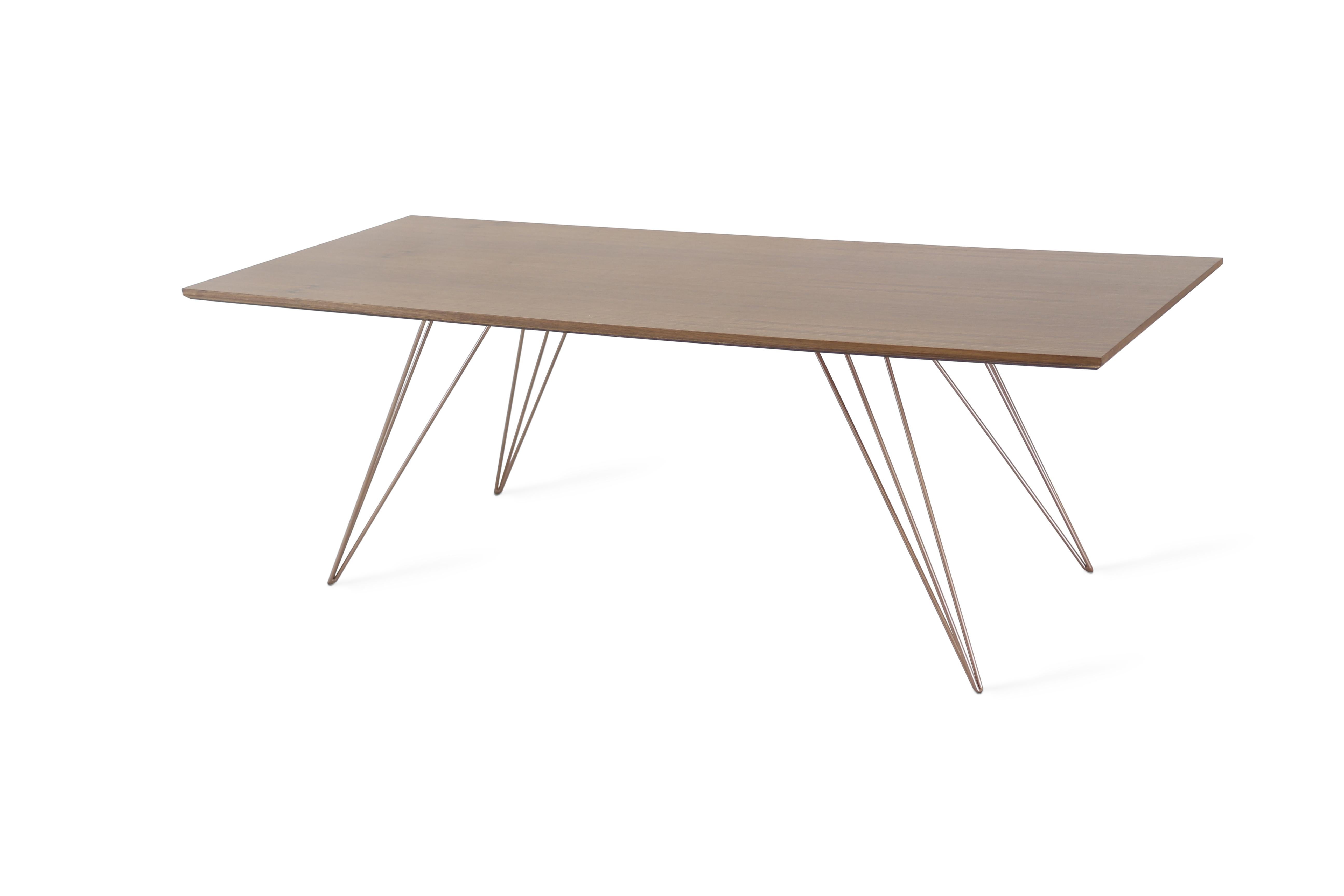 A thin, elegant and light table that can be customized to any shape, size and color desired. This handcrafted item perfectly blends industrial hairpin legs with a beveled wooden top. The irregular beauty of its natural wood combined with its simple