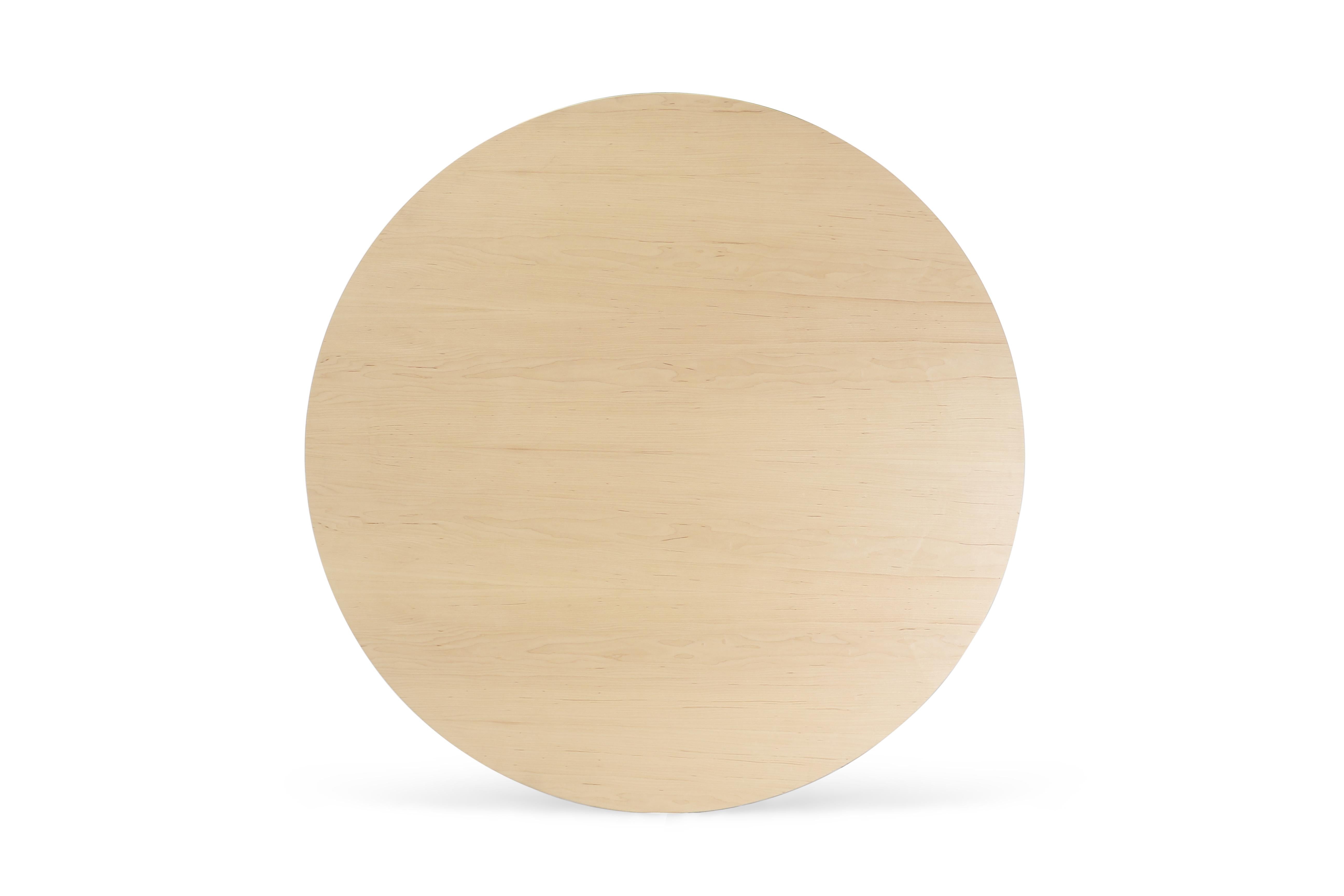 Scandinavian Modern Williams Hairpin Coffee Table Round Maple Brassy Gold For Sale