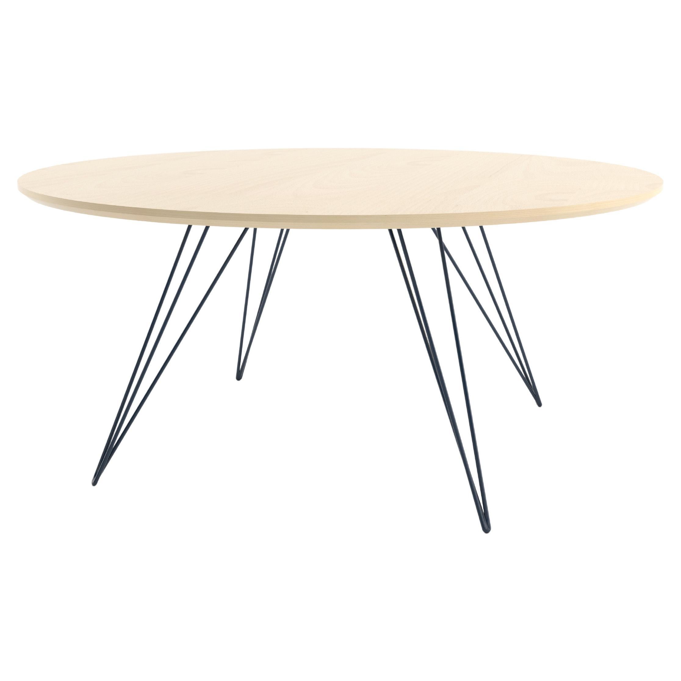 Table basse ronde en épingle à cheveux Williams en érable bleu marine en vente