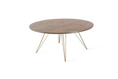Williams Hairpin Coffee Table Round Walnut Brassy Gold