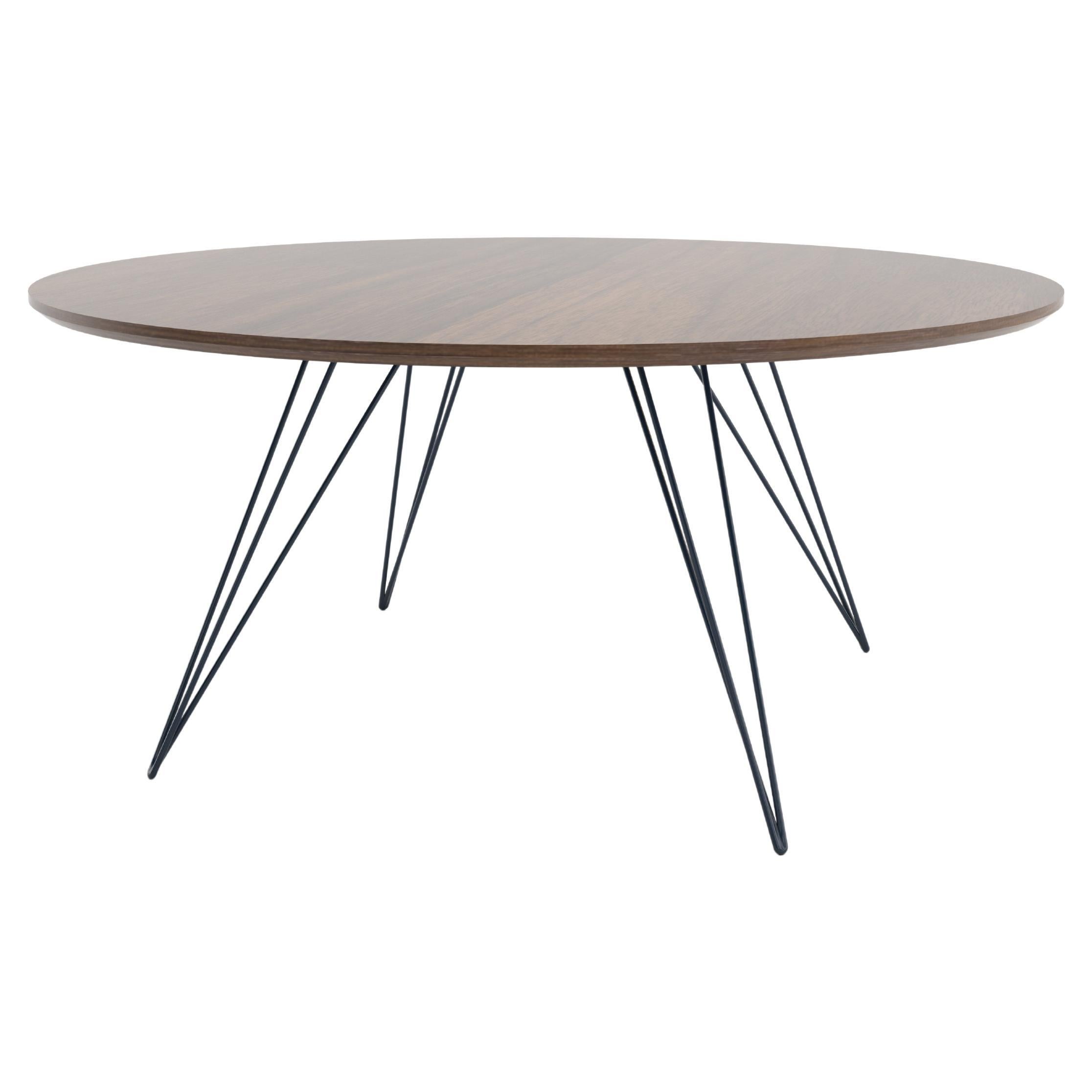 Williams Hairpin Coffee Table Round Walnut Navy For Sale