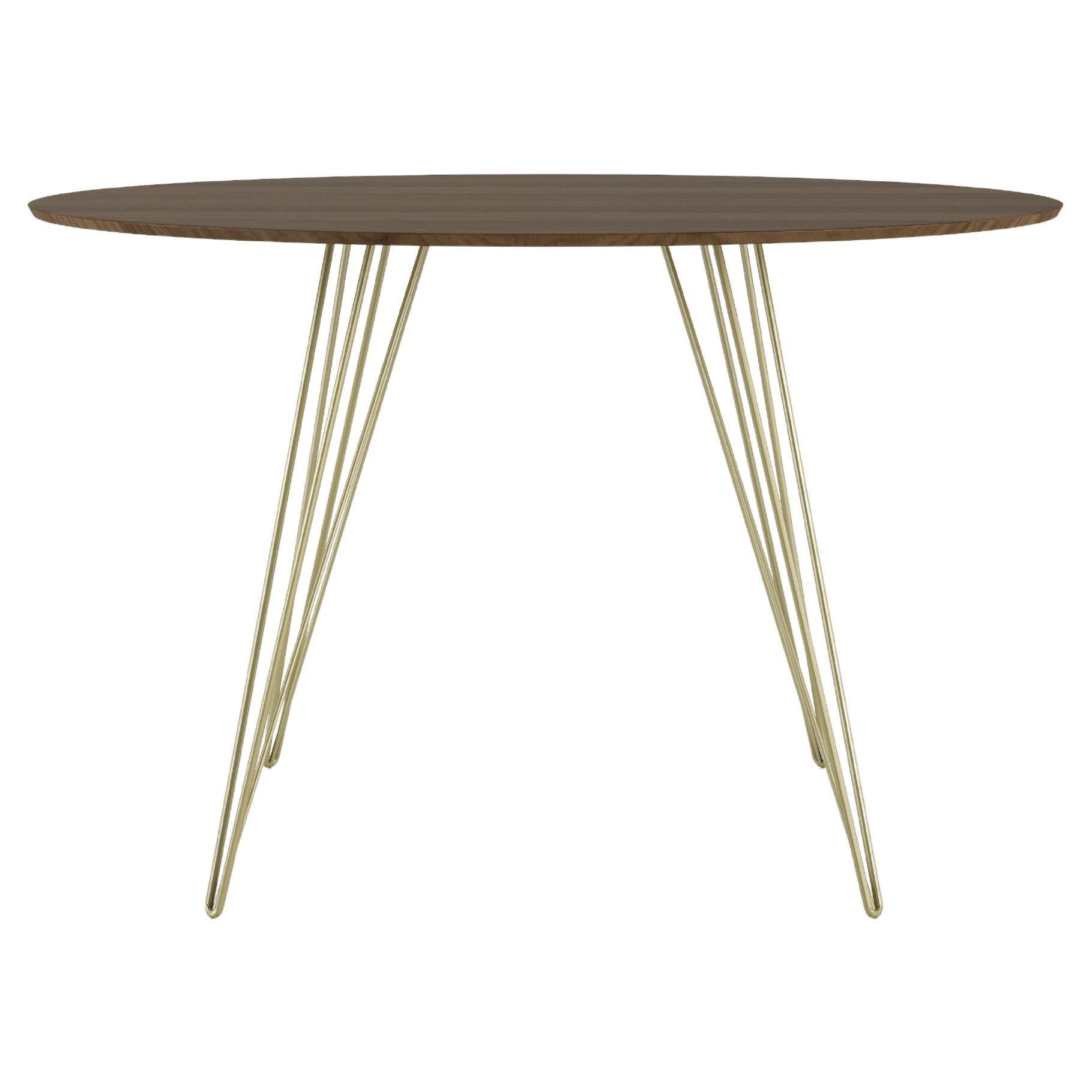 Williams Hairpin Dining Oval Table Walnut Brassy Gold For Sale