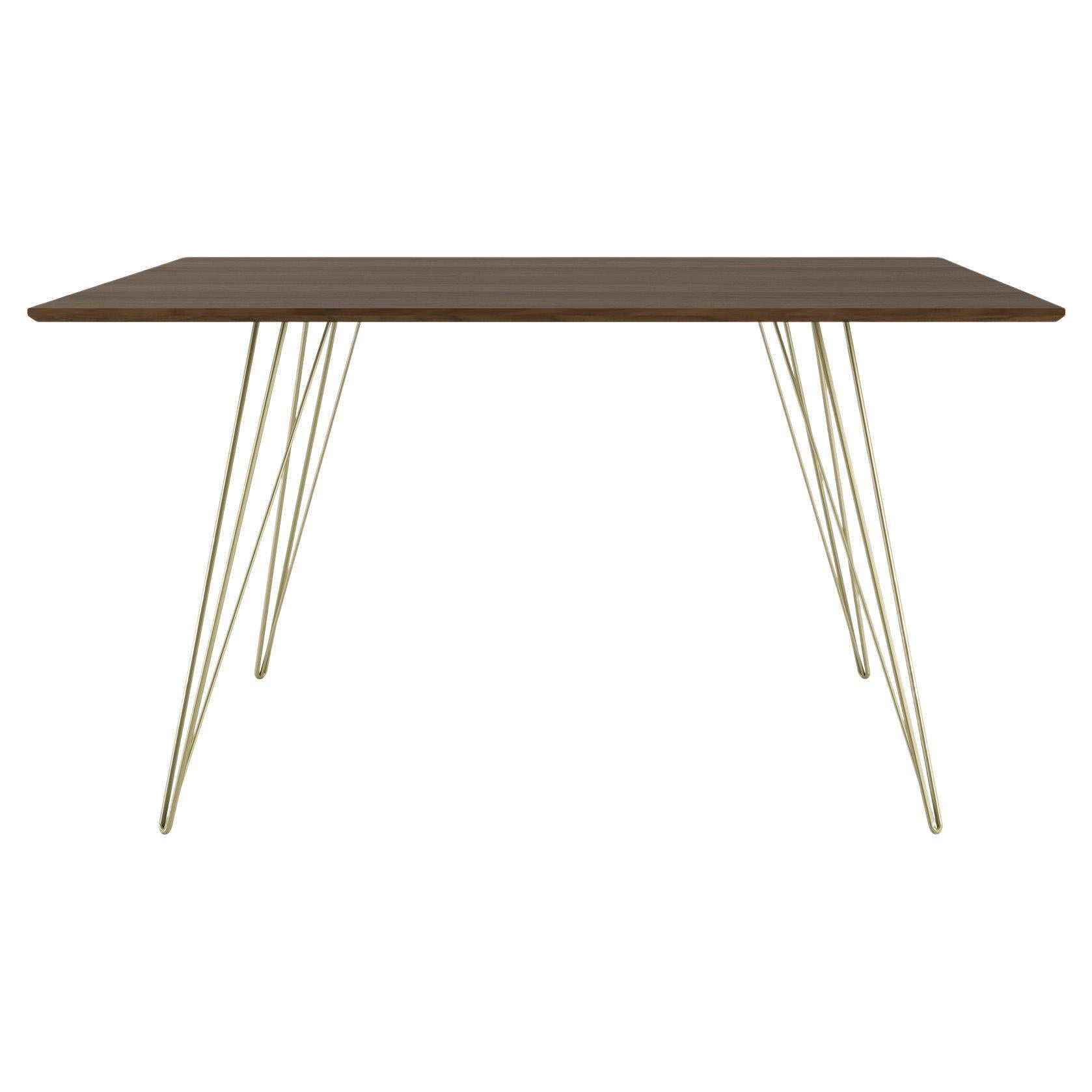 Williams Hairpin Dining Rectangular Table Walnut Brassy Gold For Sale