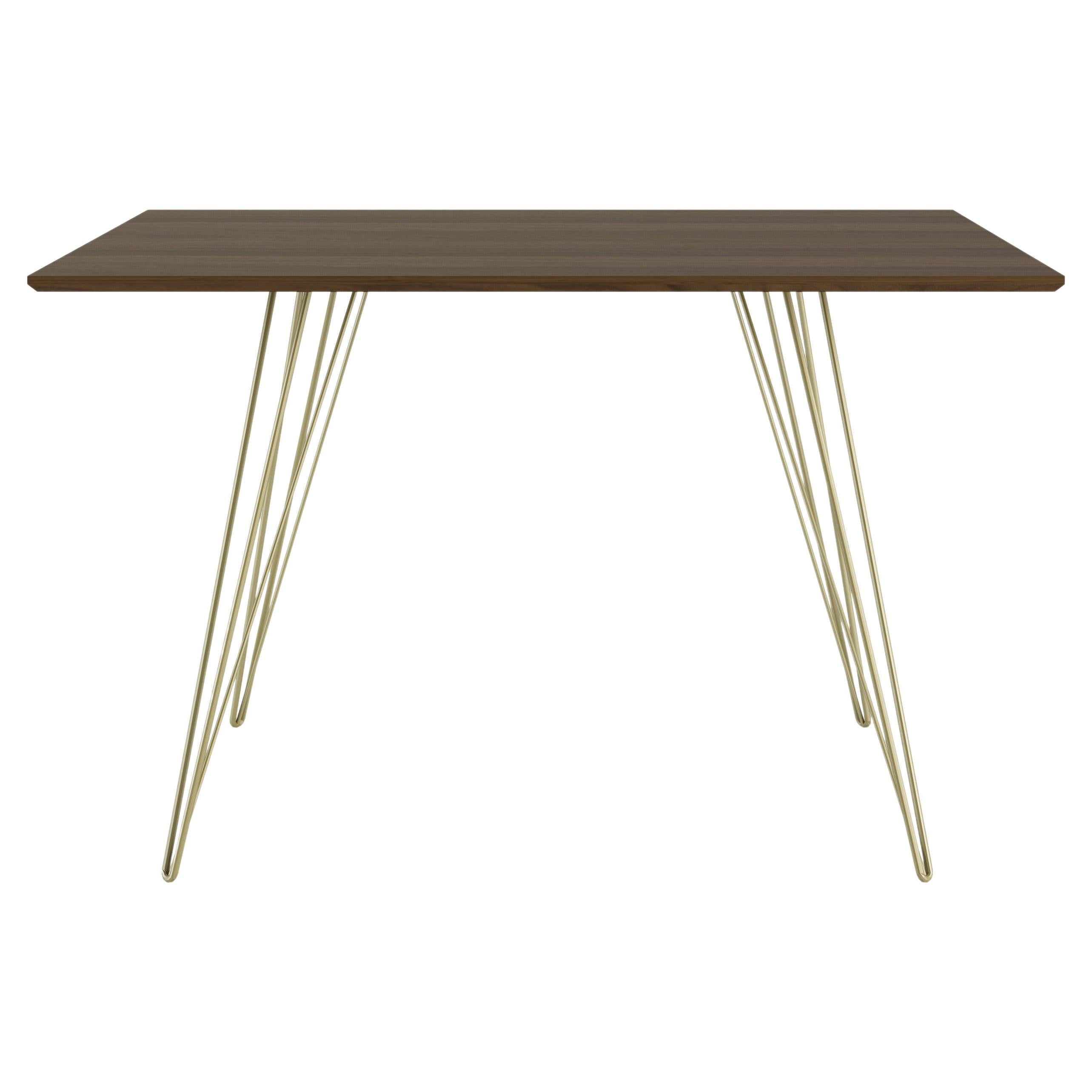 Williams Hairpin Dining Rectangular Table Walnut Brassy Gold For Sale
