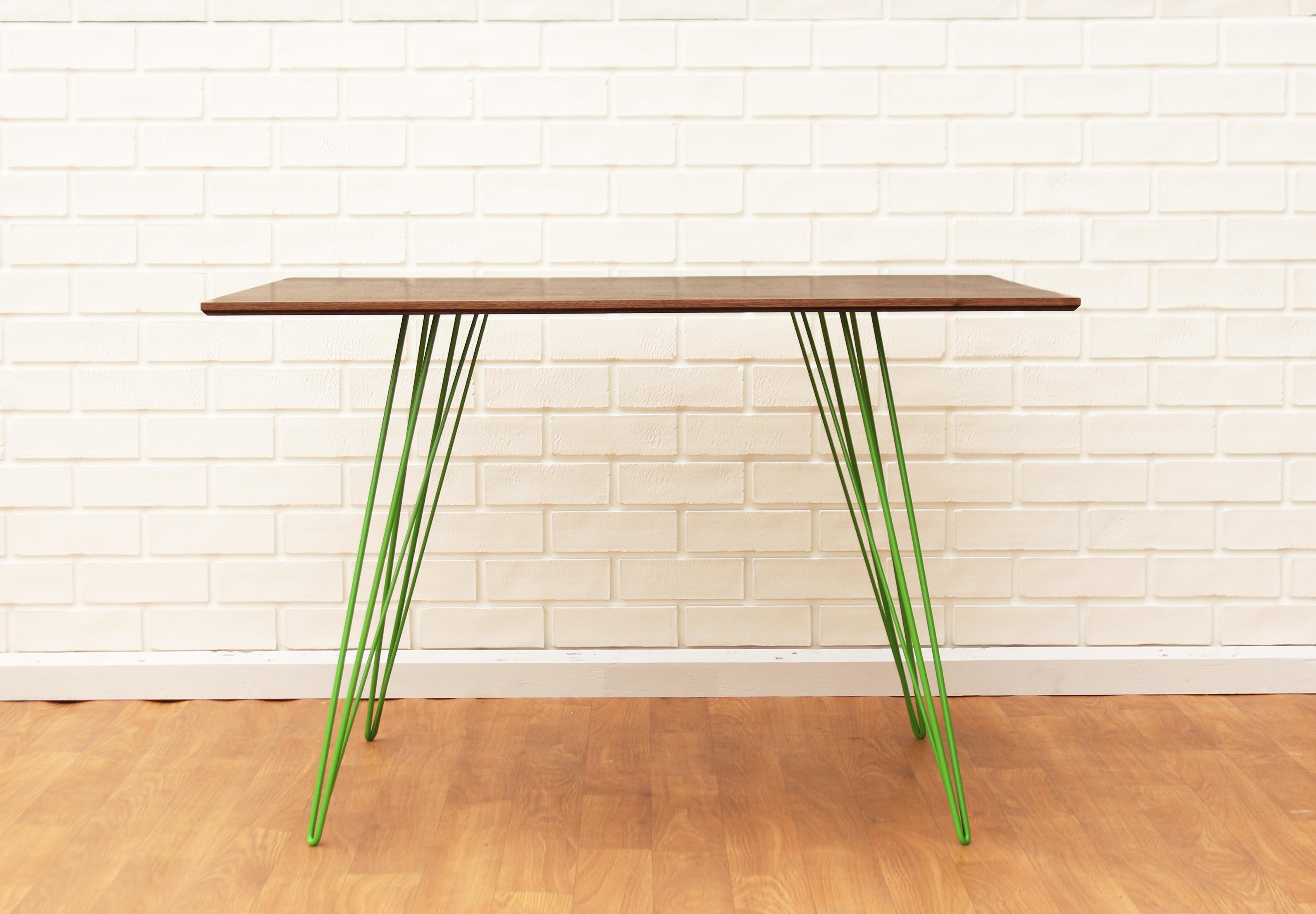 Modern Williams Hairpin Dining Rectangular Table Walnut Green For Sale