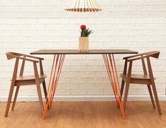 Williams Hairpin Dining Rectangular Table Walnut Orange