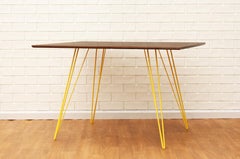 Williams Hairpin Dining Rectangular Table Walnut Yellow
