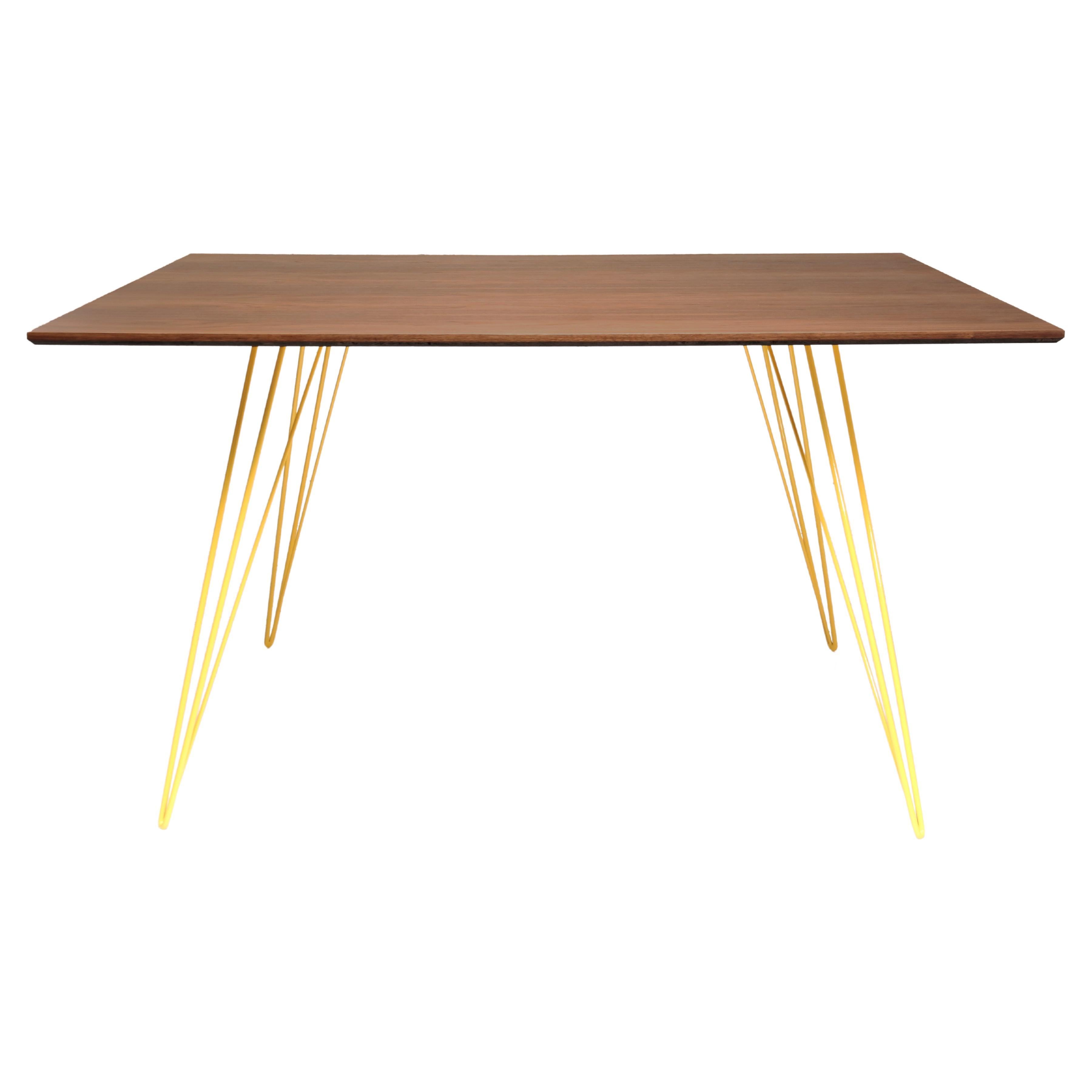 Williams Hairpin Dining Rectangular Table Walnut Yellow For Sale