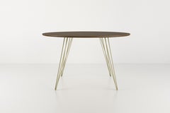 Williams Hairpin Dining Round Table Walnut Brassy Gold