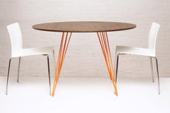 Williams Hairpin Dining Round Table Walnut Orange