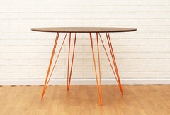 Williams Hairpin Dining Round Table Walnut Orange
