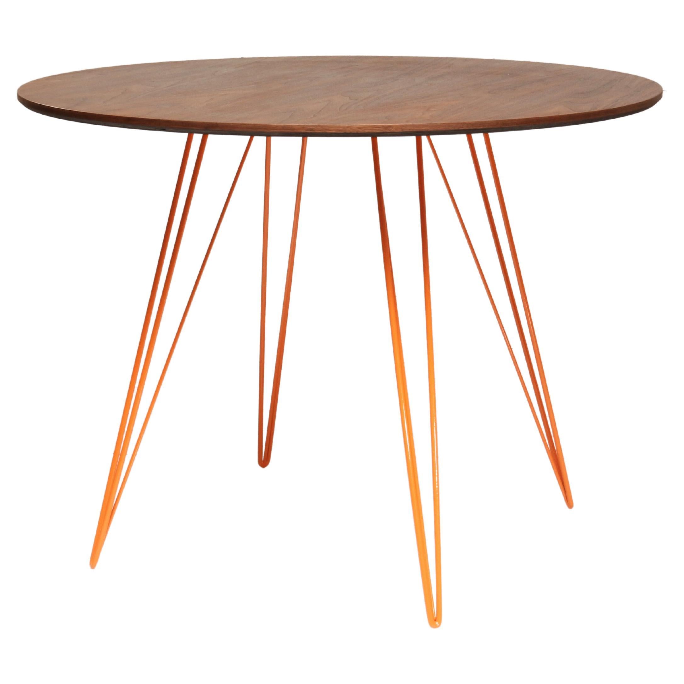 Williams Hairpin Dining Round Table Walnut Orange