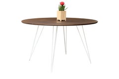 Williams Hairpin Dining Round Table Walnut White