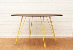 Williams Hairpin Dining Round Table Walnut Yellow